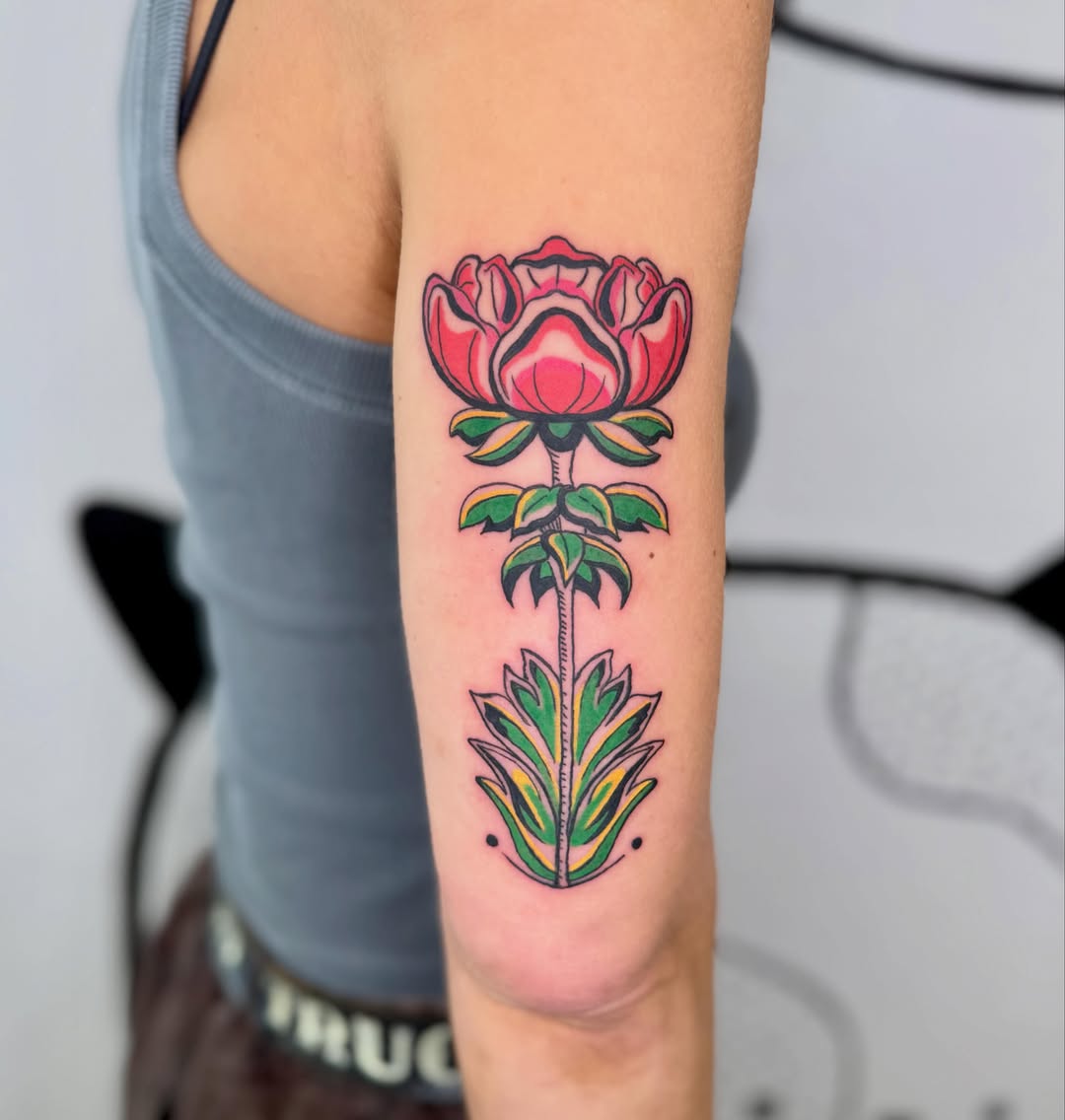 Rose American traditional tattoo on the forearm by Peggy