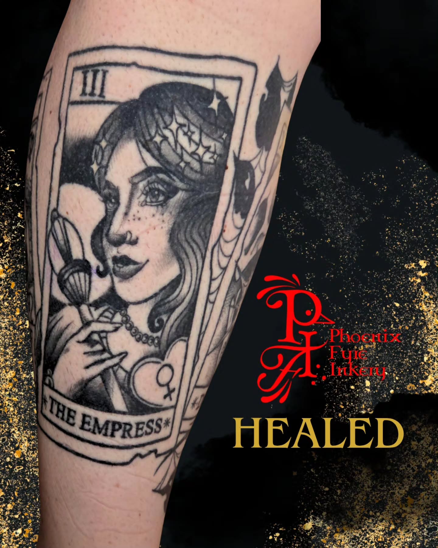 The empress tarot card realism tattoo on the forearm by 💚Phoenix Taylor💚-Fantasy Neotraditional