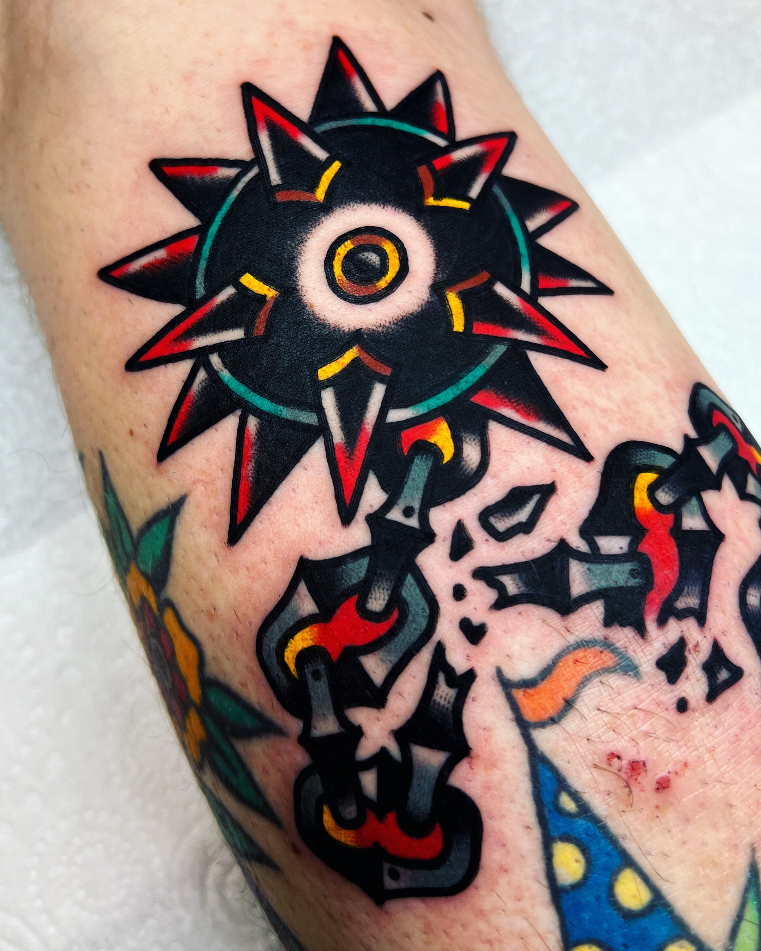 Majora's Mask American traditional tattoo on the forearm by 올드스쿨타투 호무