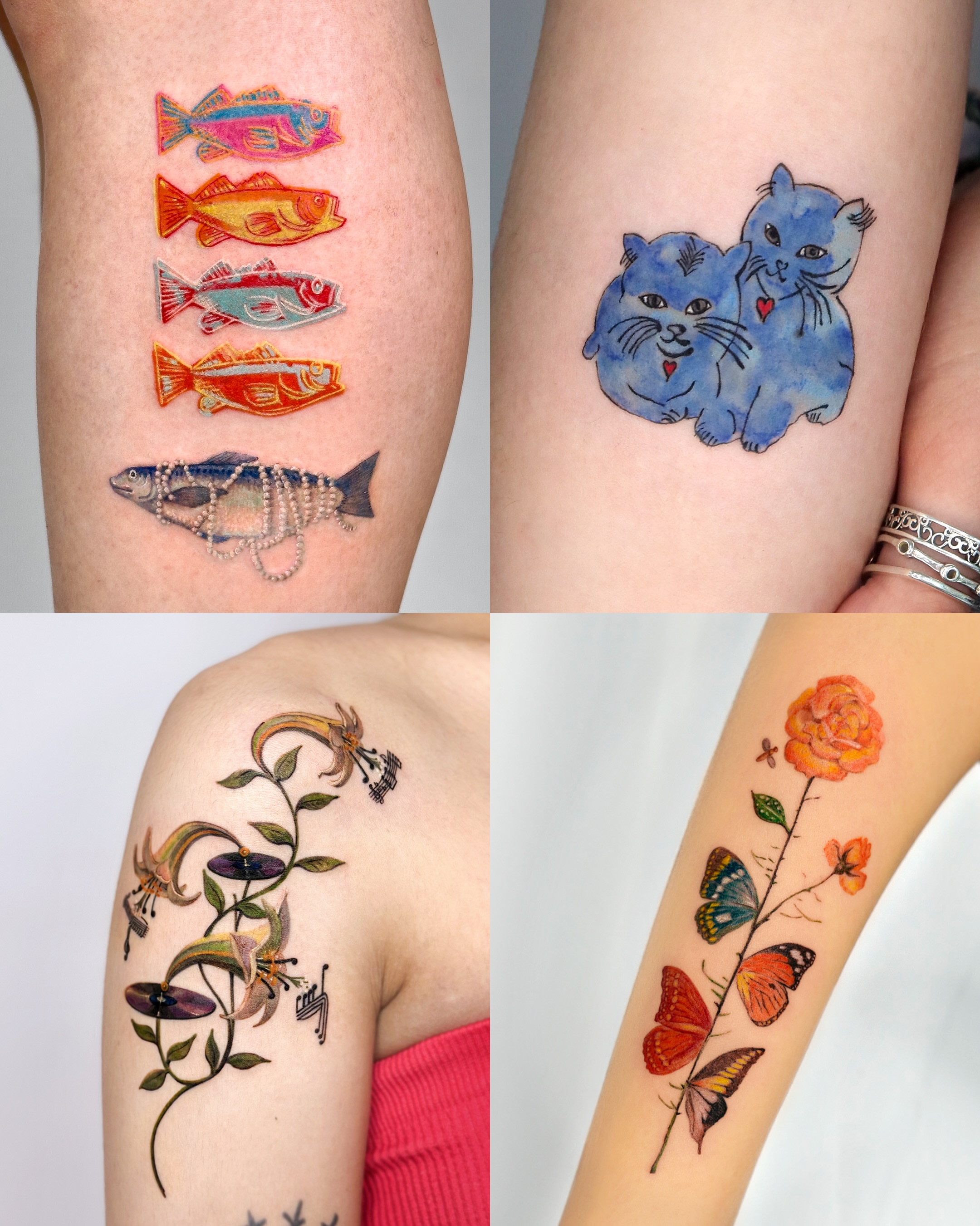 Fishes watercolor tattoo on the forearm by Lani  라니