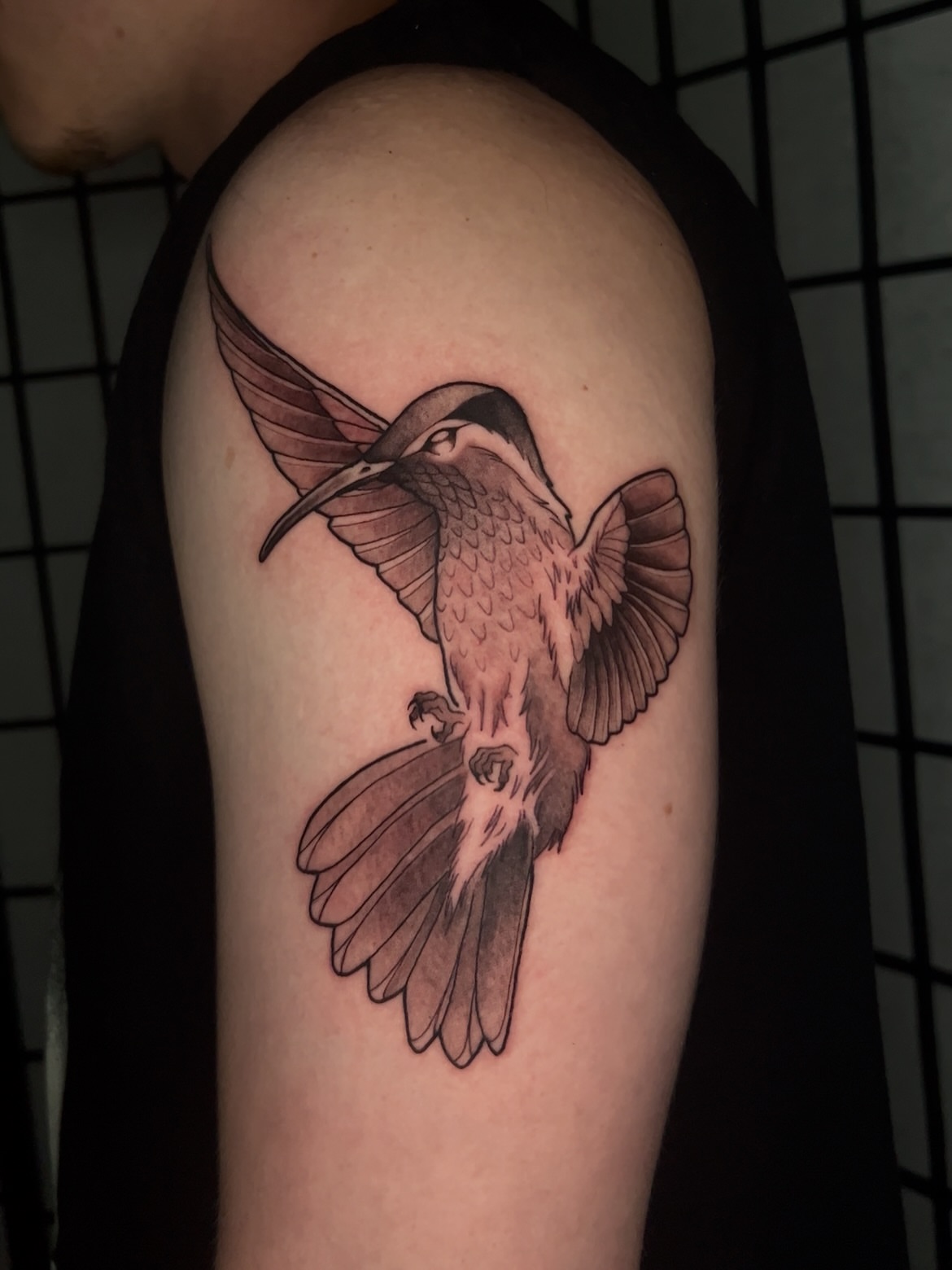 Hummingbird realism tattoo on the forearm by Vic Merkley