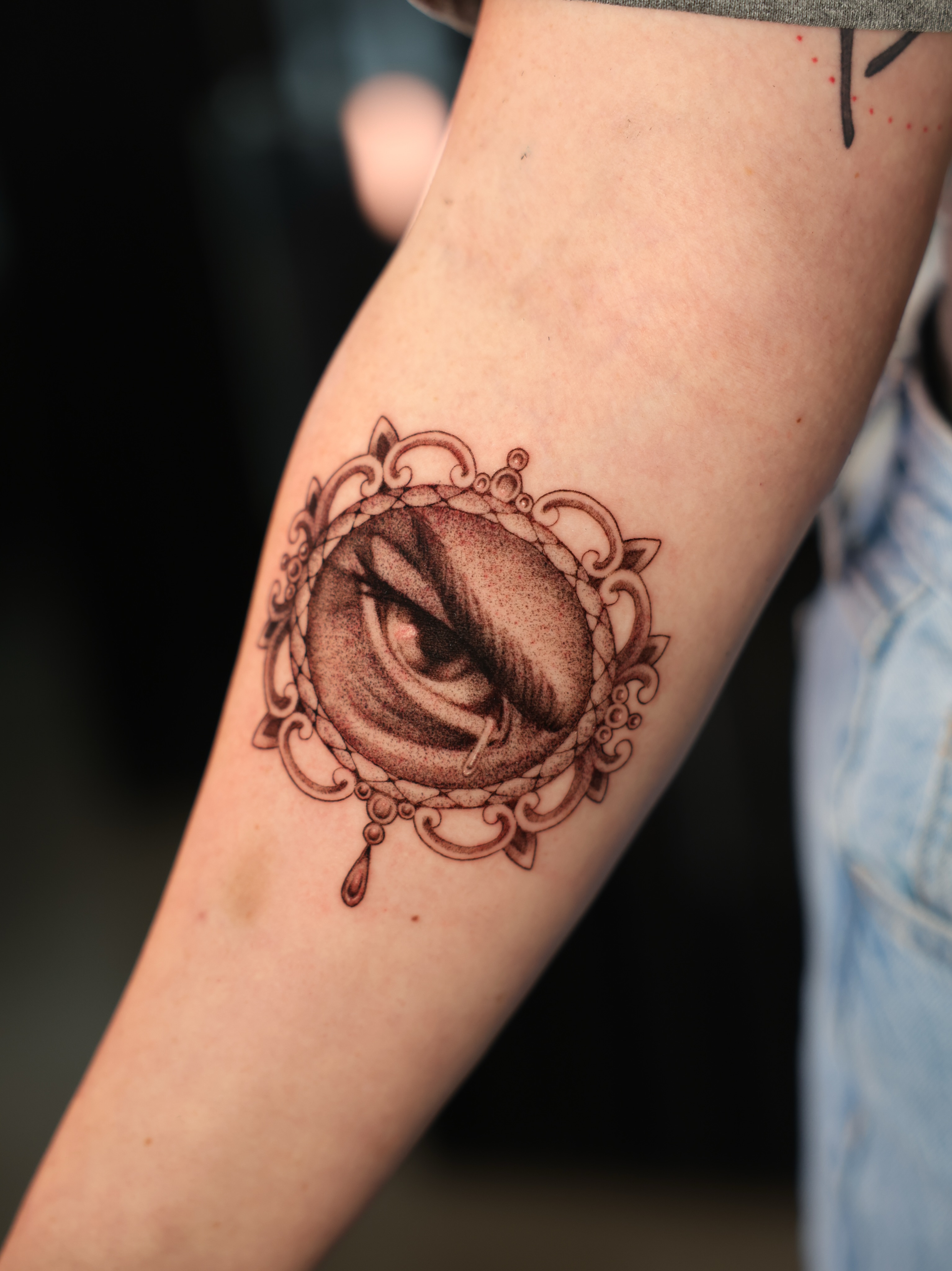 Eye realism tattoo on the forearm by Hannah Burnside, Charlotte, North Carolina