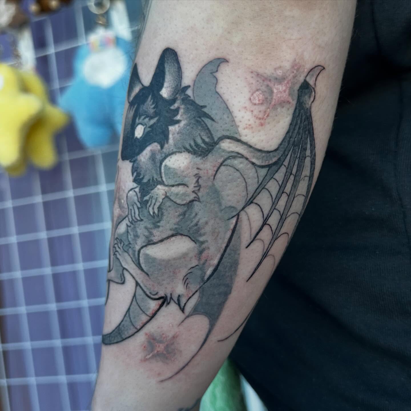 Wolf and child black and grey tattoo on the forearm by ✦ Louie ✦, Sterling Heights, Michigan
