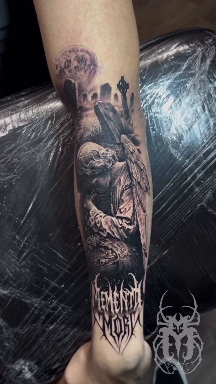 Tattoo by @maverickmayesart — dark_realism, black_and_grey