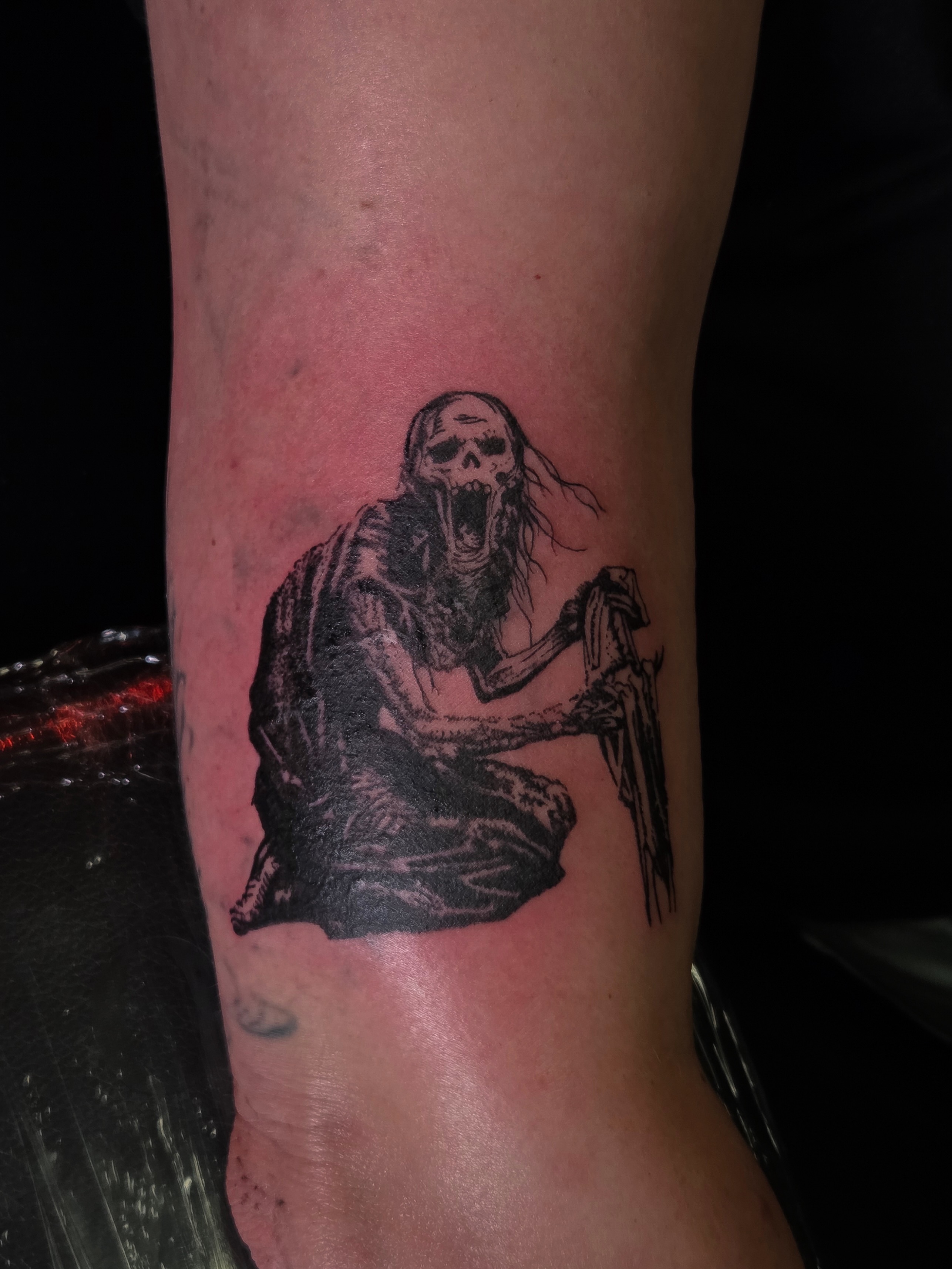 Grim reaper black and grey tattoo on the forearm by Tattoo Artist X Kamm, Salt Lake City, Utah