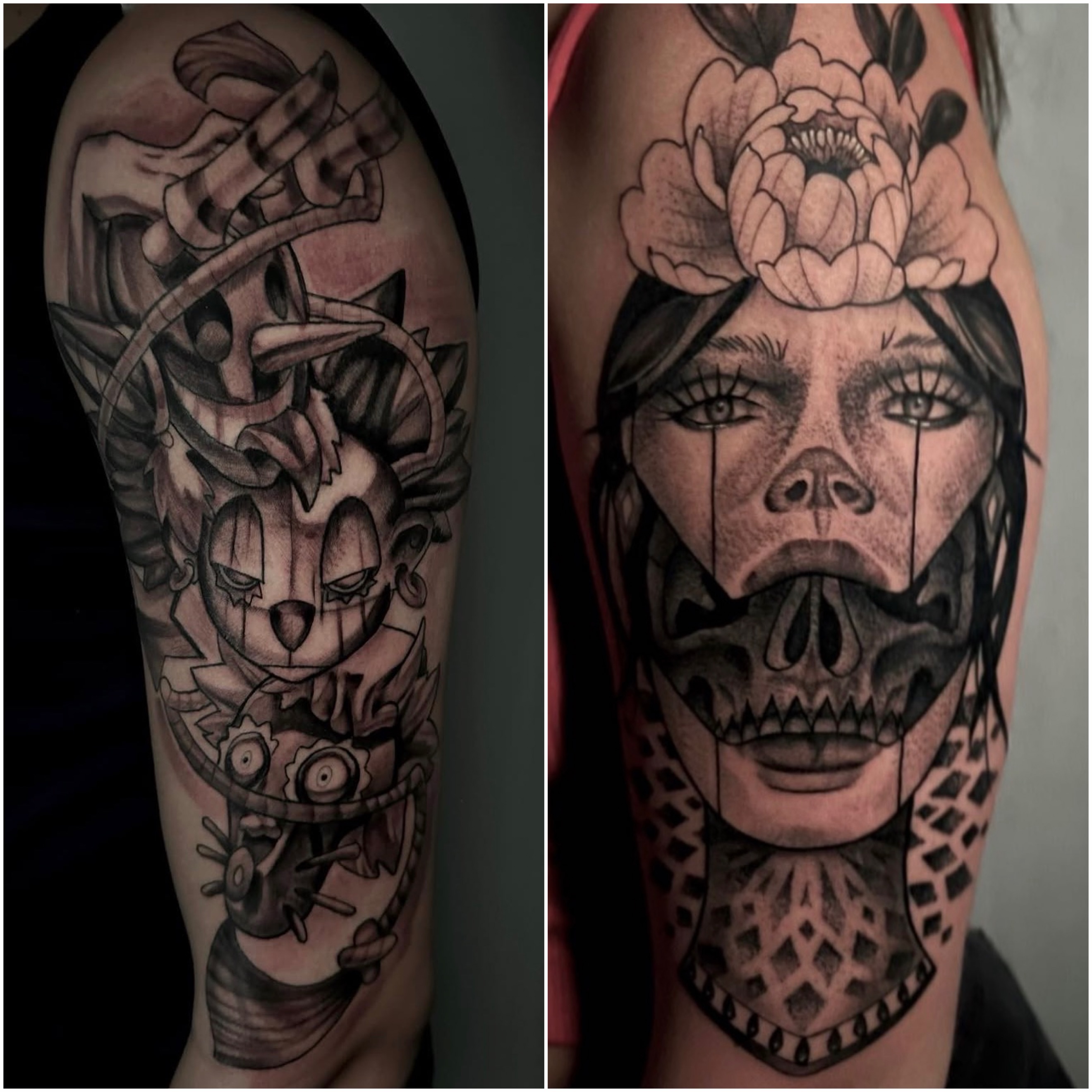 Tattoo by @kmoore_tattoos — black_and_grey, dark_realism