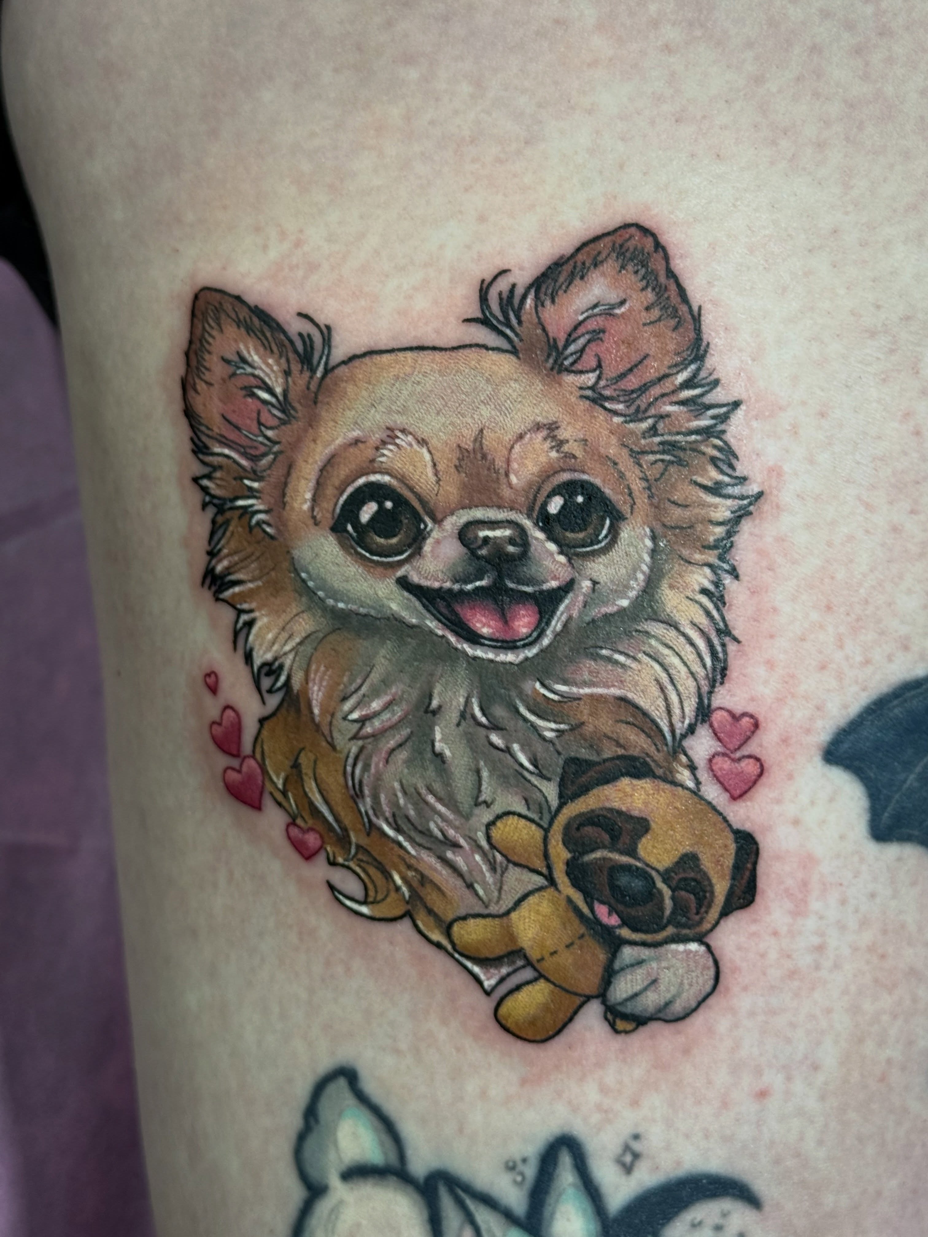 Chihuahua realism tattoo on the thigh by Alexandra Fische