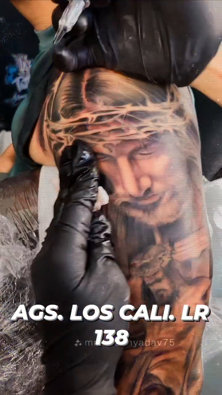 Jesus Christ portrait realism tattoo by Aguascali Firme