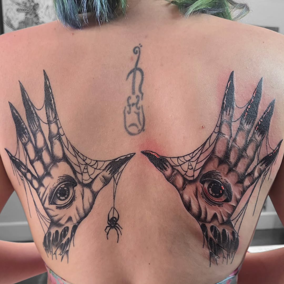 Tattoo by @katconiglioart — black_and_grey, dark_realism