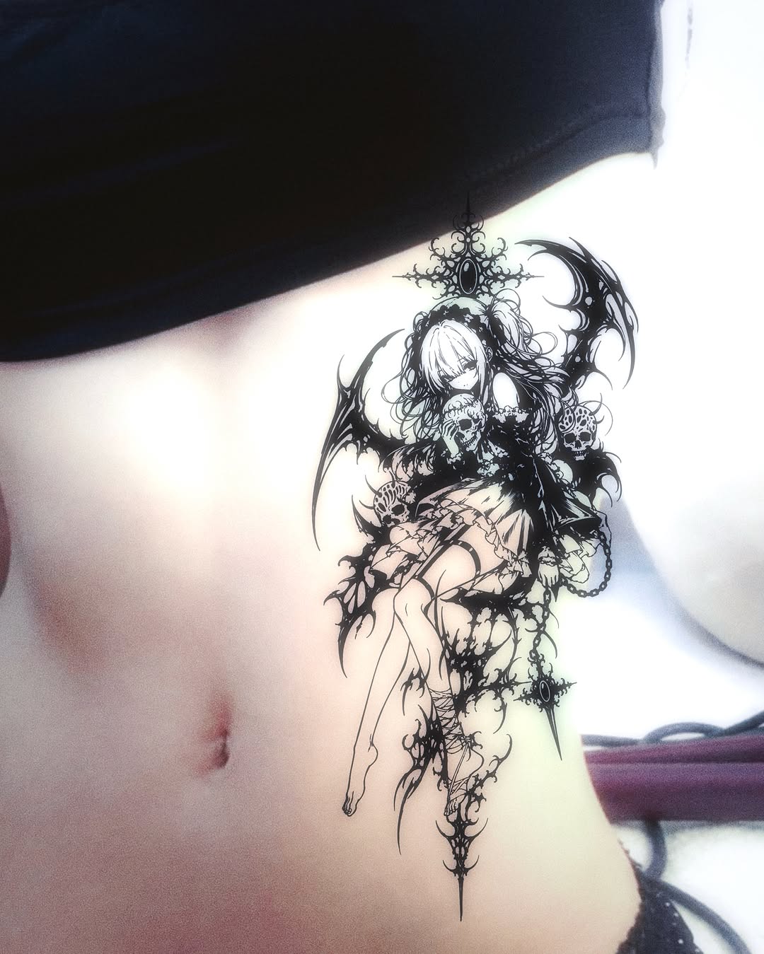 Dark fantasy woman dark realism tattoo on the torso by LX7