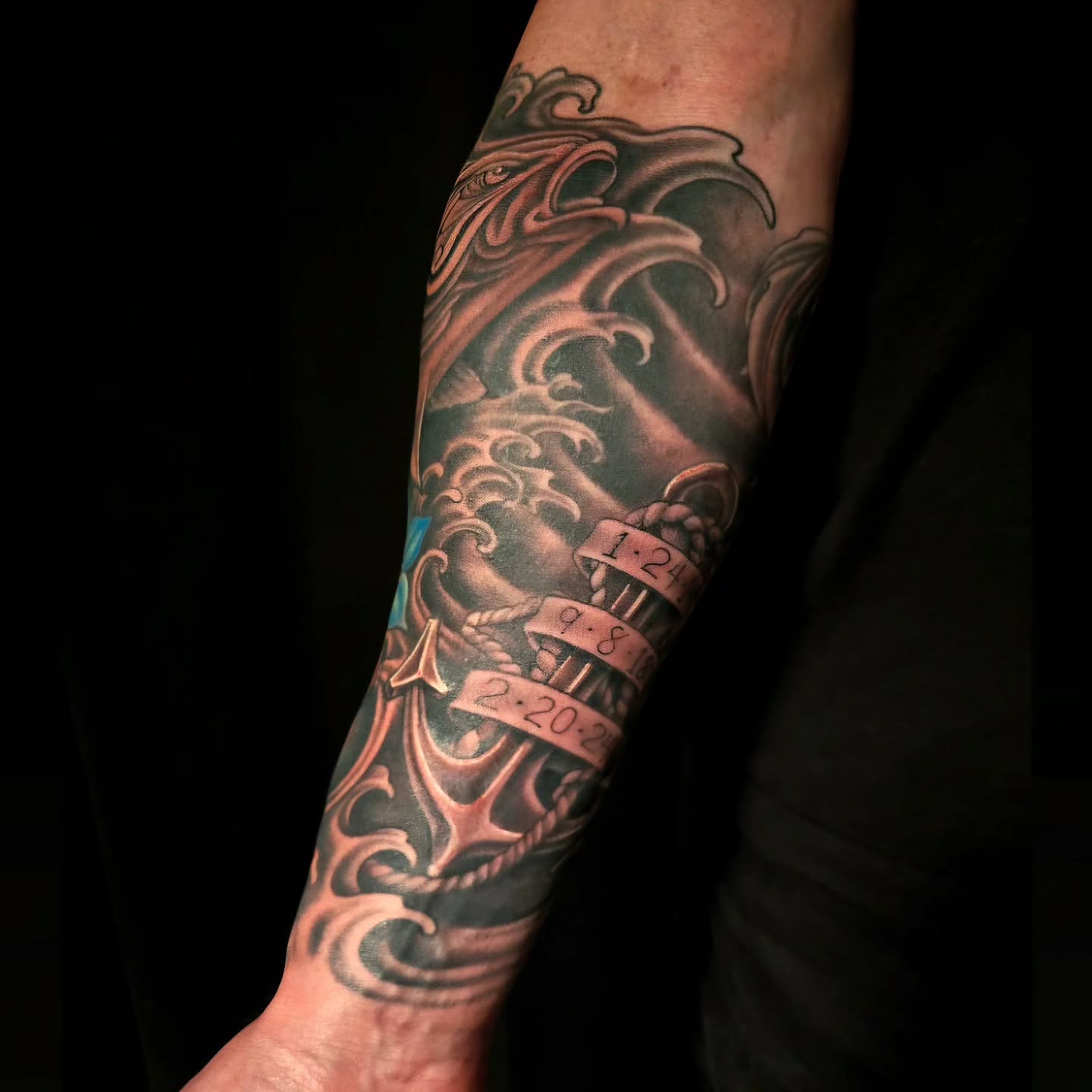 Anchor and waves realism tattoo on the forearm by "Gentle"Jay Blondel