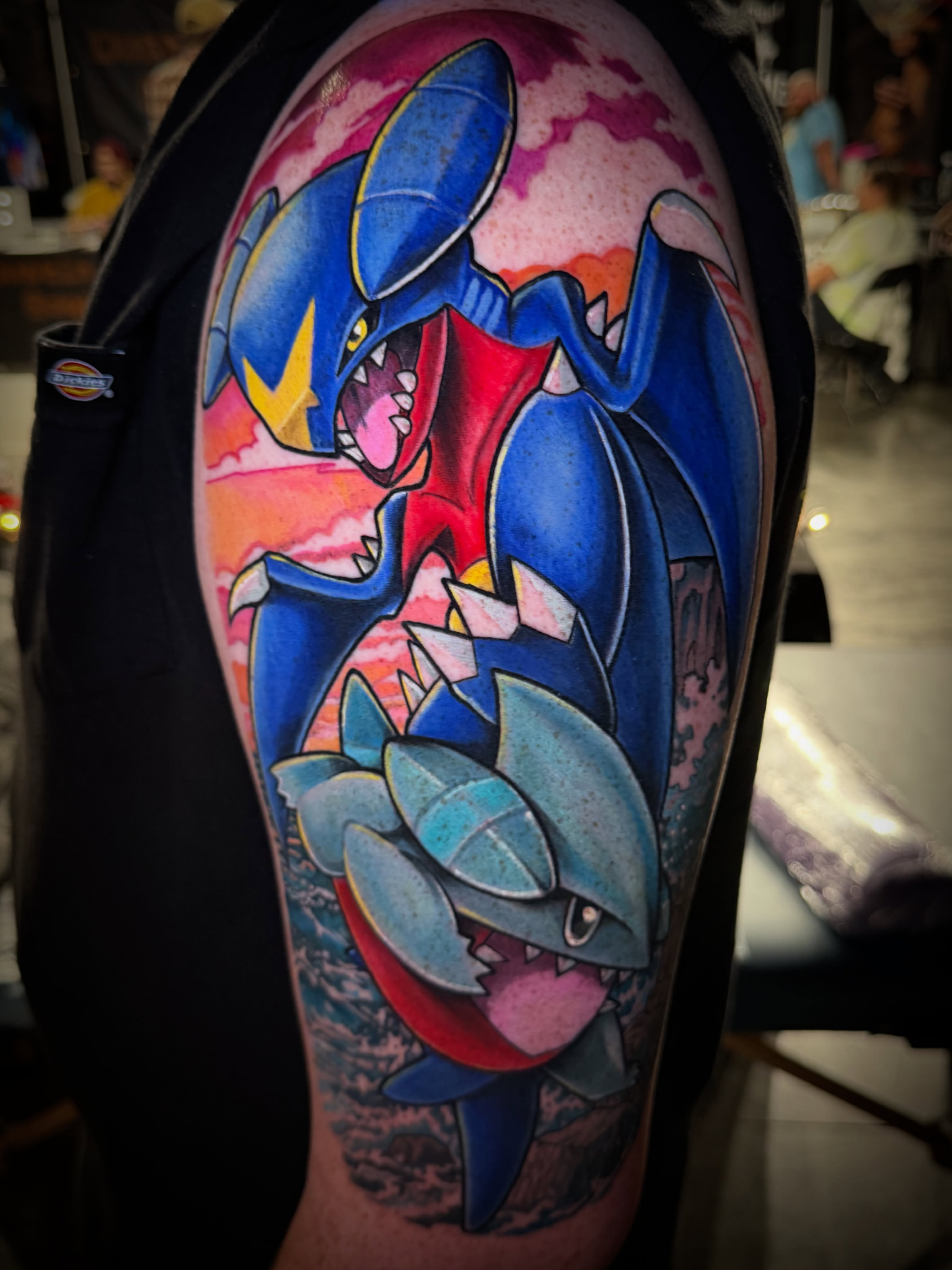 Gyarados new school tattoo on the forearm by Tyler Jewett