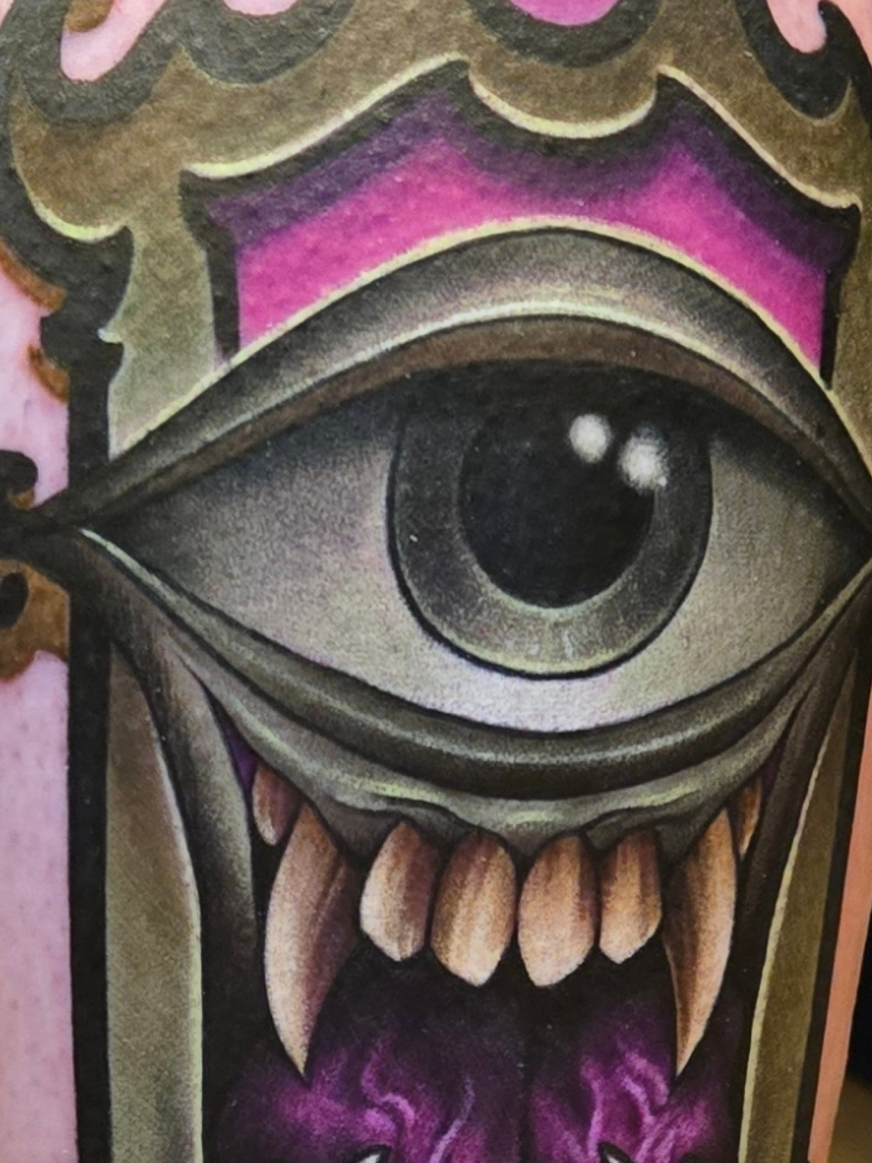 Eye with teeth dark realism tattoo by Jeff Stager