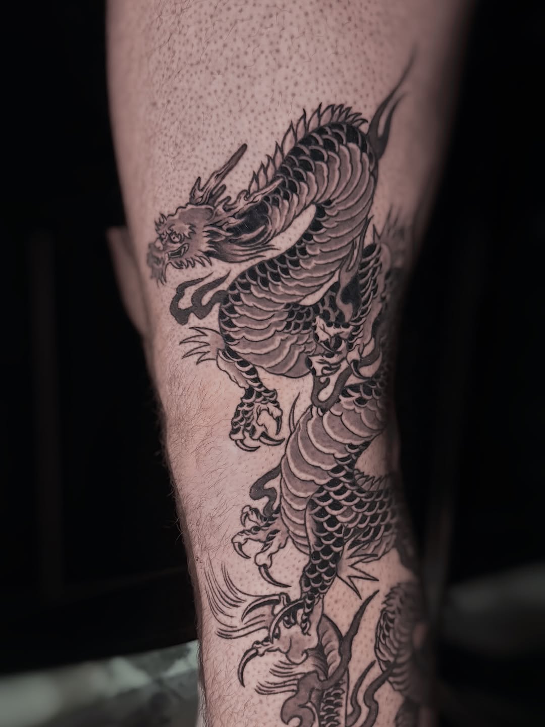 Tattoo by @hawkstattoo_ — japanese_irezumi, black_and_grey