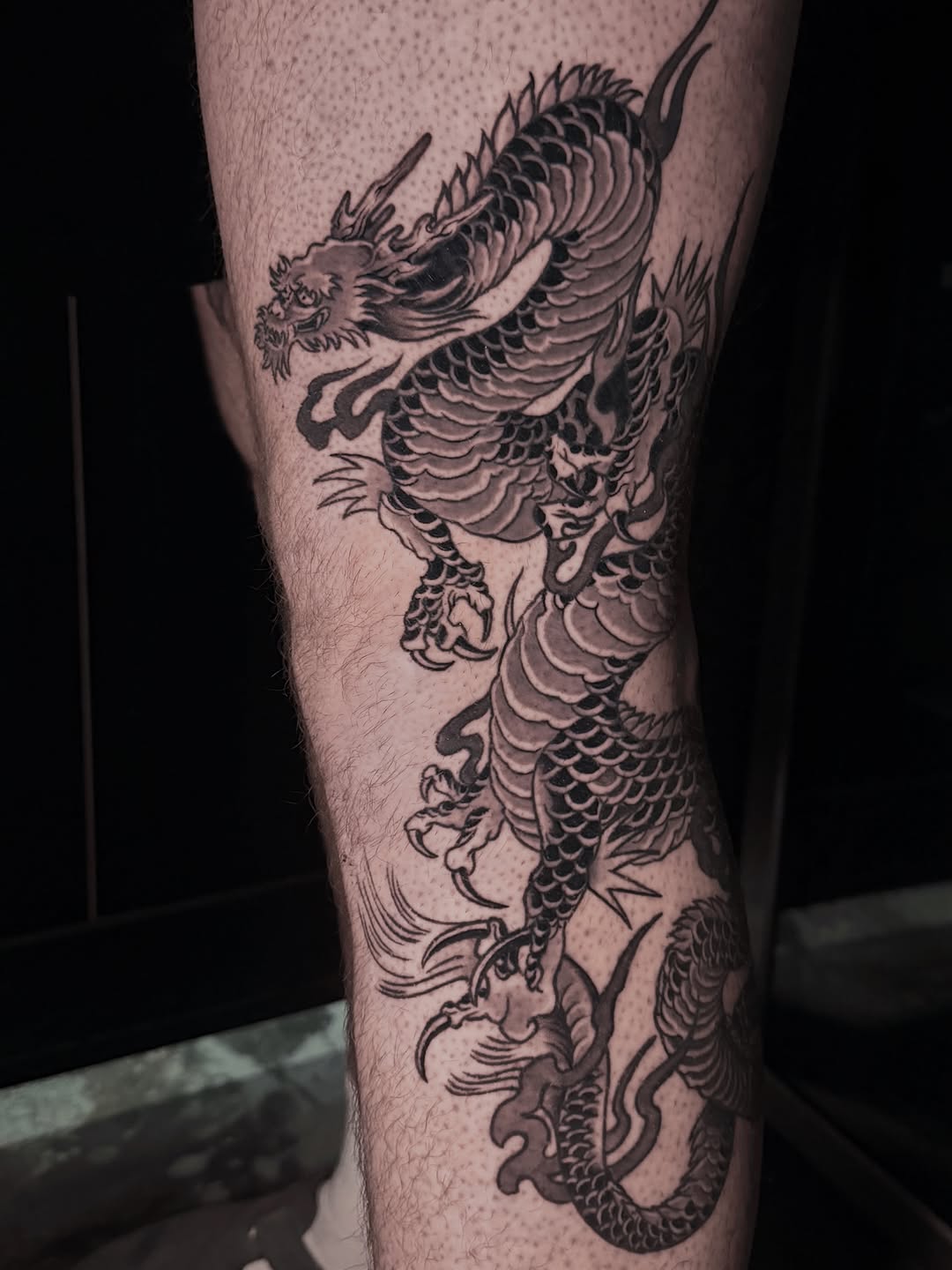 Tattoo by @hawkstattoo_ — japanese_irezumi, black_and_grey