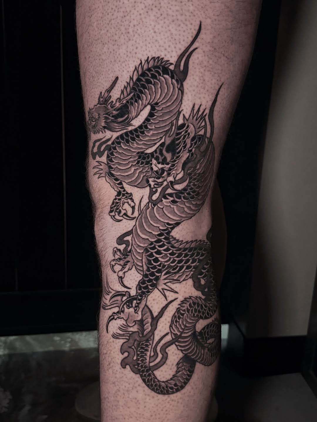 Tattoo by @hawkstattoo_ — japanese_irezumi, black_and_grey