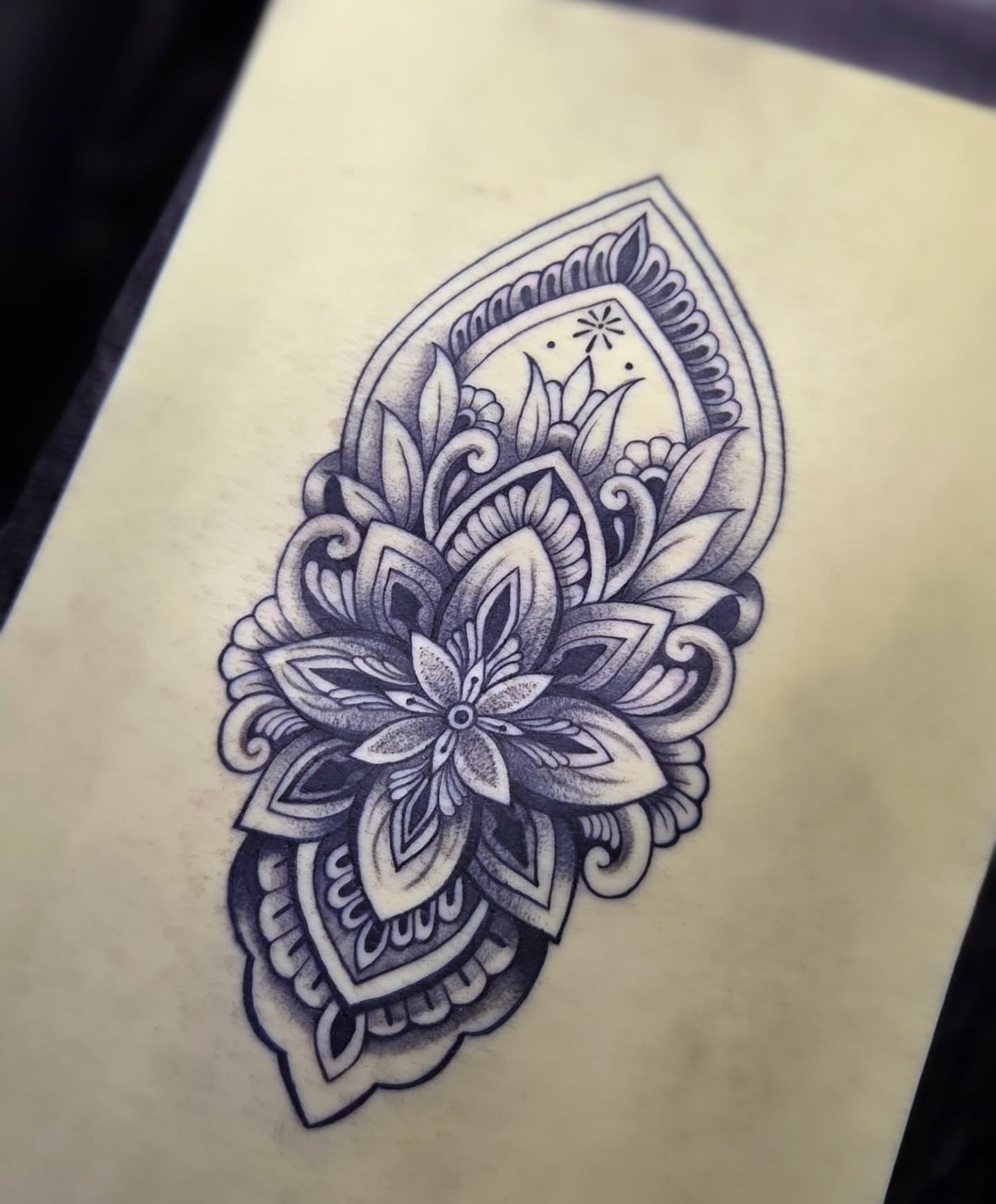 Floral mandala black and grey tattoo by Jam ⚡️🐉🖤