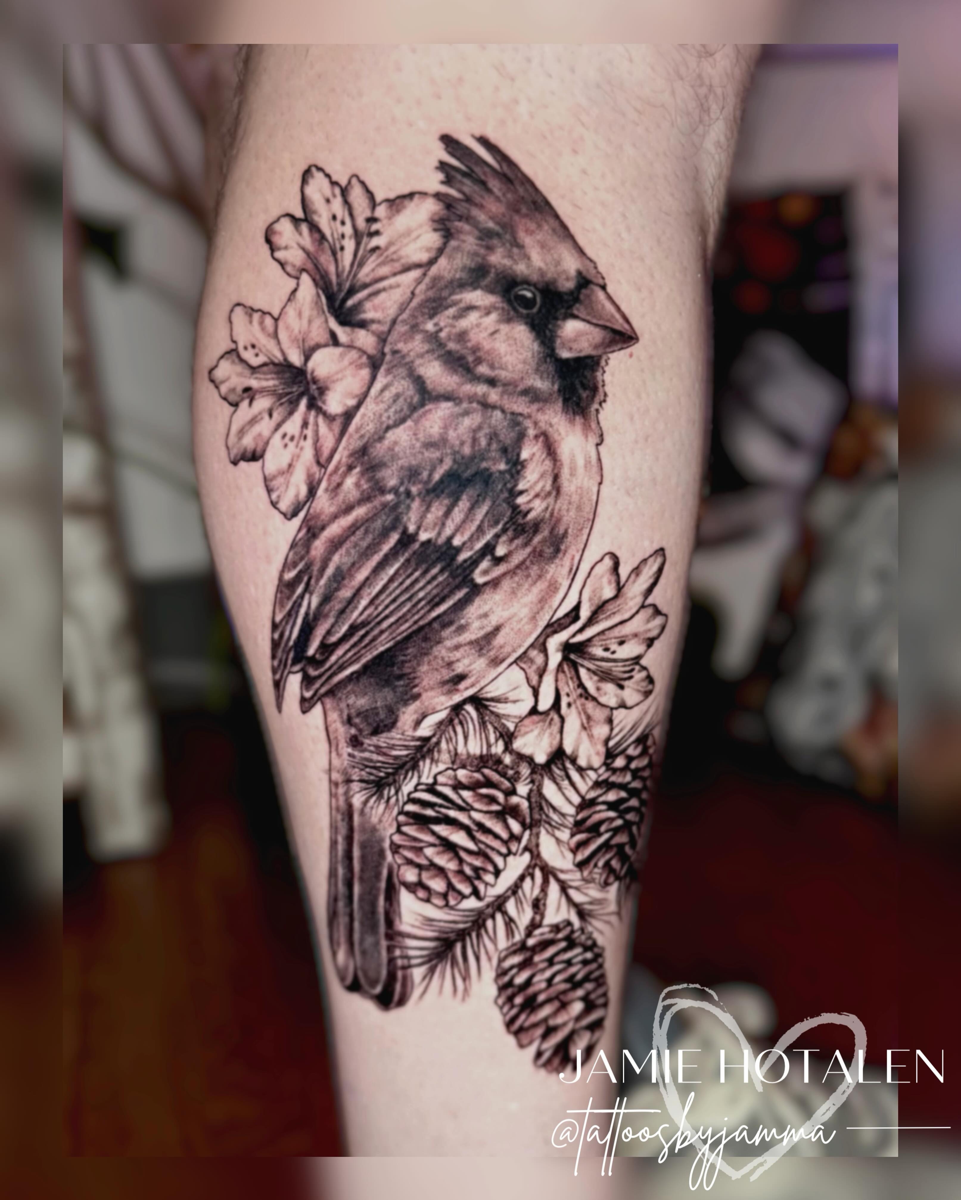 Cardinal bird realism tattoo on the forearm by πππππππ π½π² ππππππ π°πππππ π πΉππππ π·ππππππβ¨