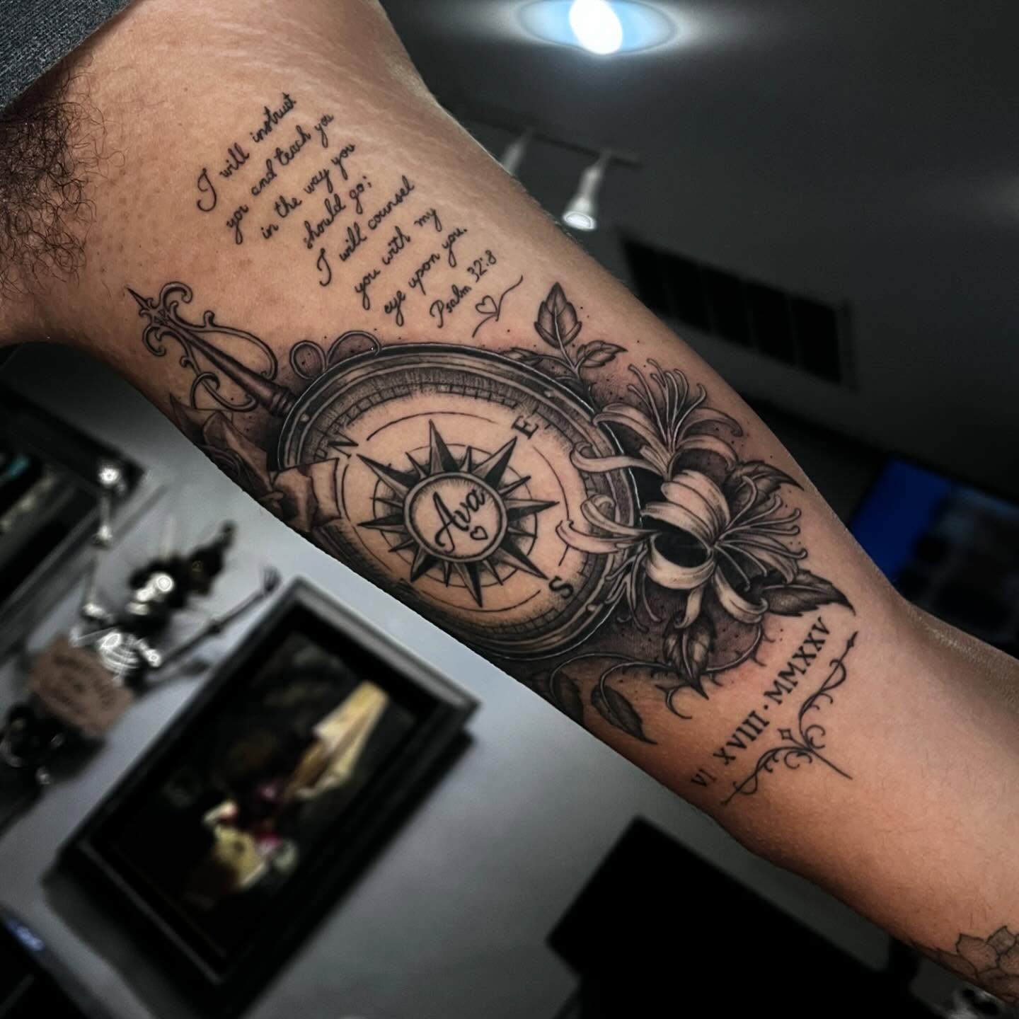 Tattoo by @inkprinc3ss — black_and_grey, ornamental