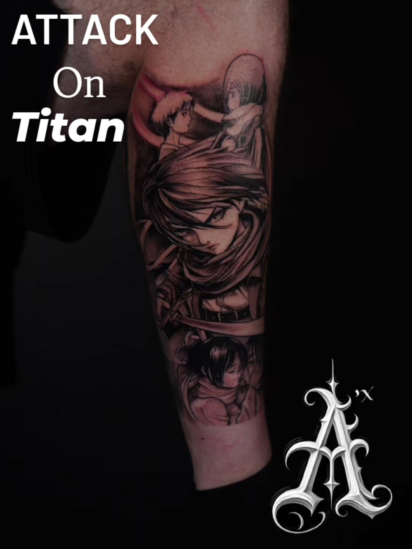 Attack On Titan anime tattoo on the forearm by @tattoobytats