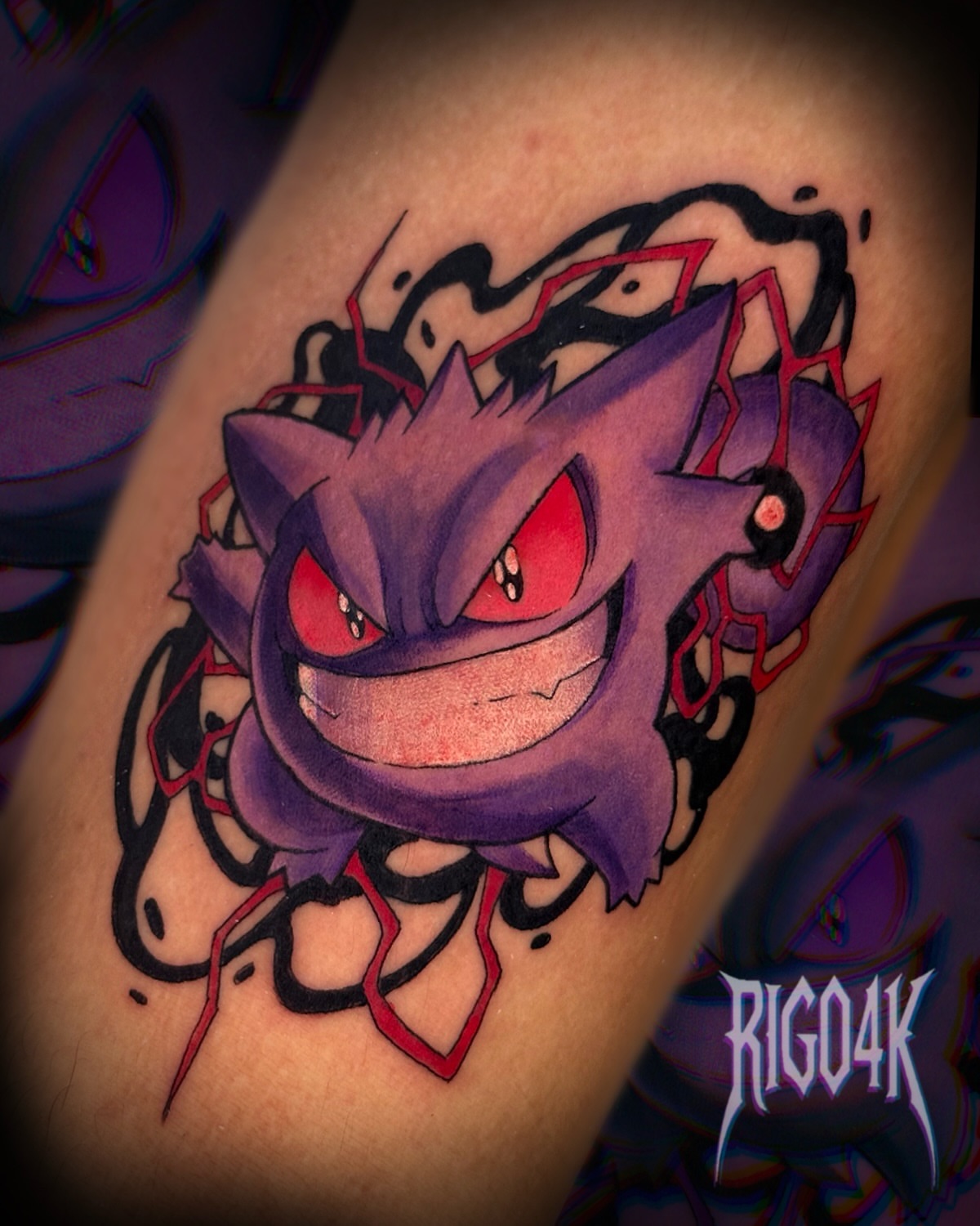 Gengar dark realism tattoo on the forearm by Rigo4k