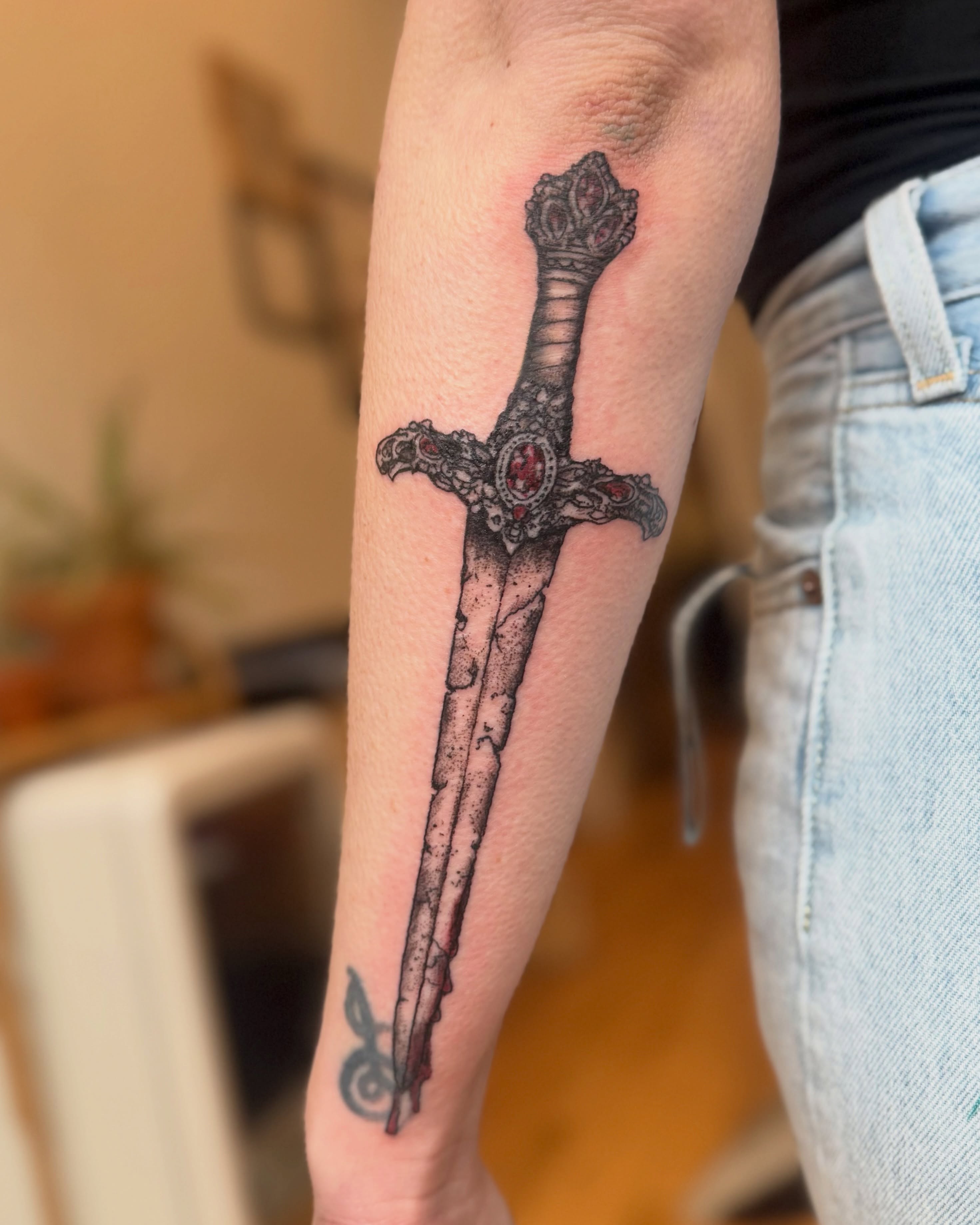 Sword realism tattoo on the forearm by Tattoo Artist, Philadelphia, Pennsylvania