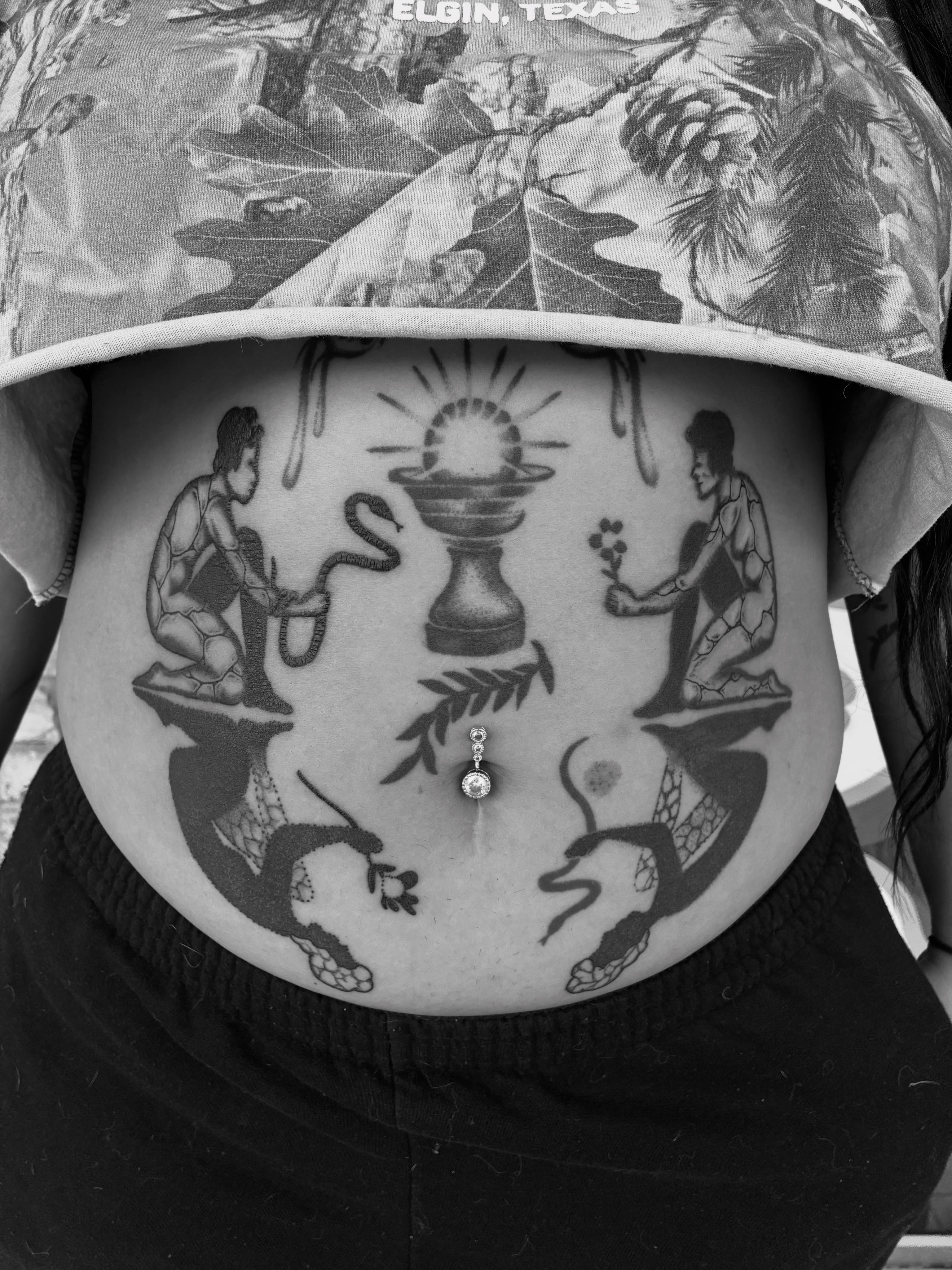 Mythological scene realism tattoo on the torso by Zachary R Bobkoff