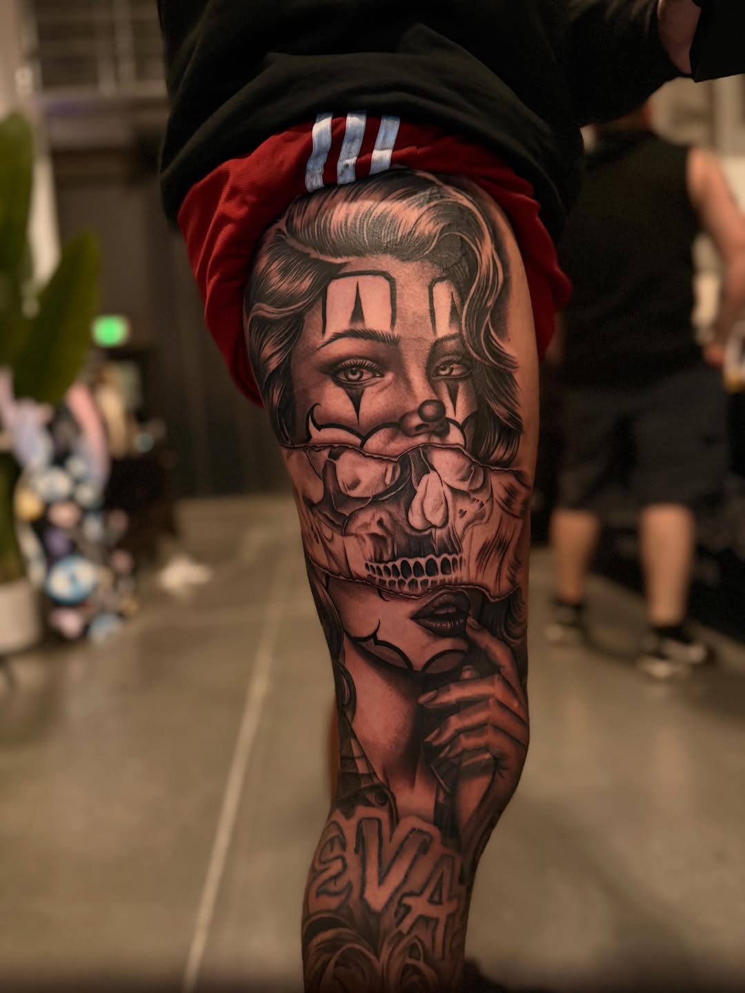 Woman and skull realism tattoo on the forearm by LOS