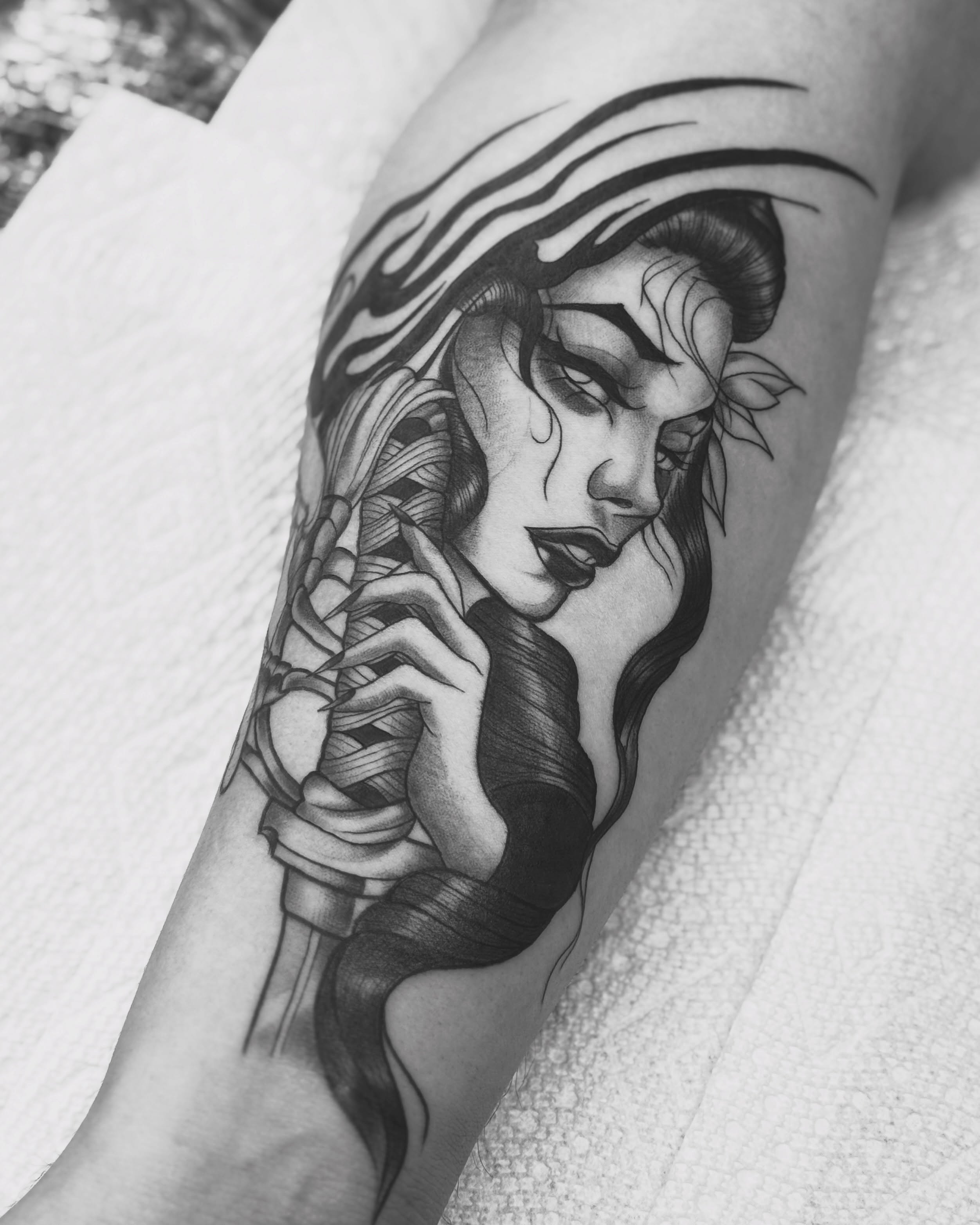 Tattoo by @majinmish — black_and_grey, realism