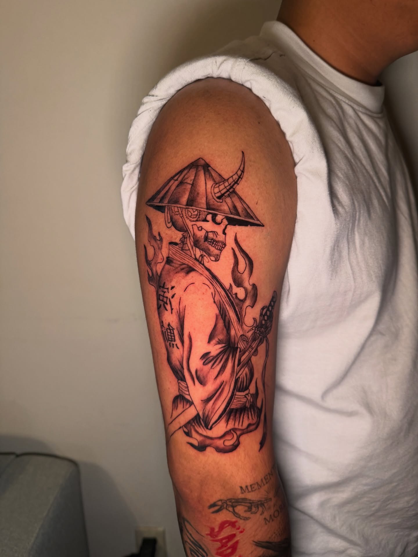 Samurai warrior japanese irezumi tattoo on the forearm by Sebastian martinez, Memphis, Tennessee