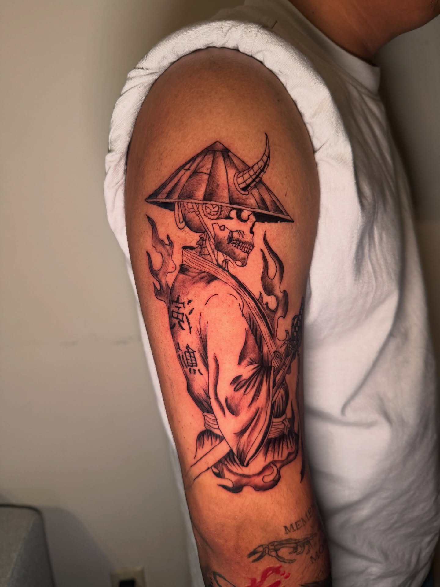 Samurai warrior japanese irezumi tattoo on the forearm by Sebastian martinez, Memphis, Tennessee