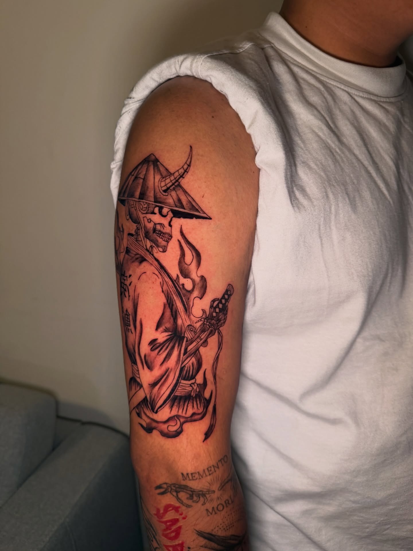 Samurai warrior japanese irezumi tattoo on the forearm by Sebastian martinez, Memphis, Tennessee