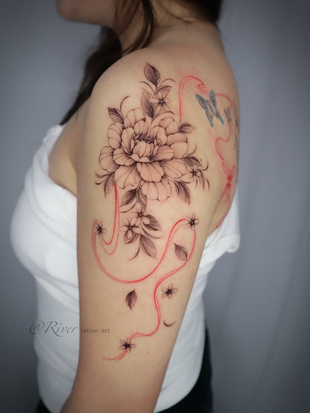 Tattoo by @rivertattooart — fine_line, black_and_grey