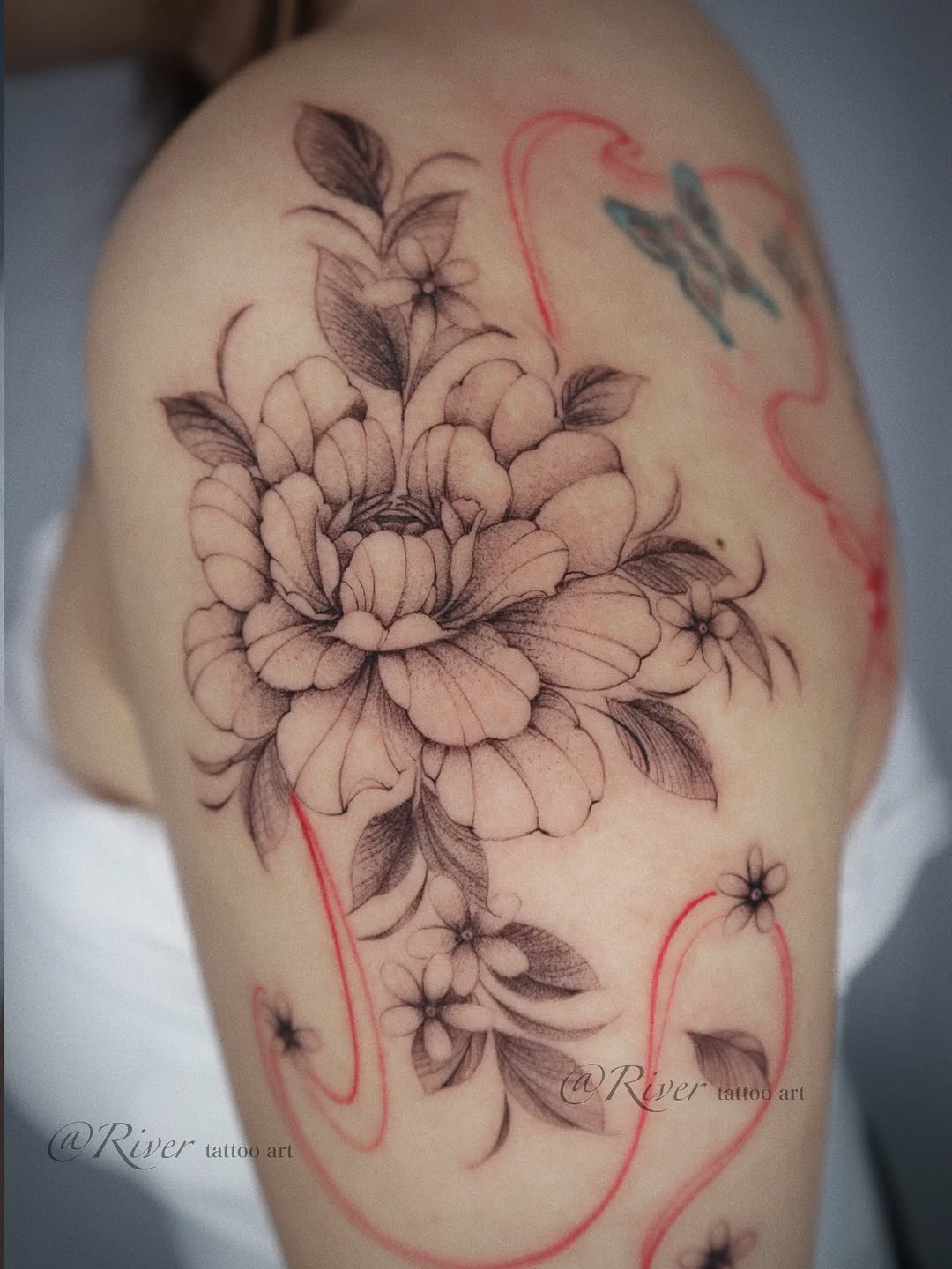 Tattoo by @rivertattooart — fine_line, black_and_grey