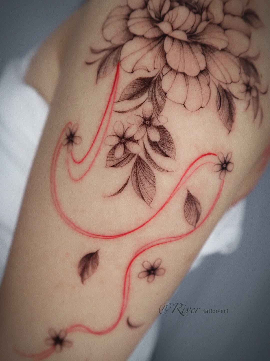 Tattoo by @rivertattooart — fine_line, black_and_grey