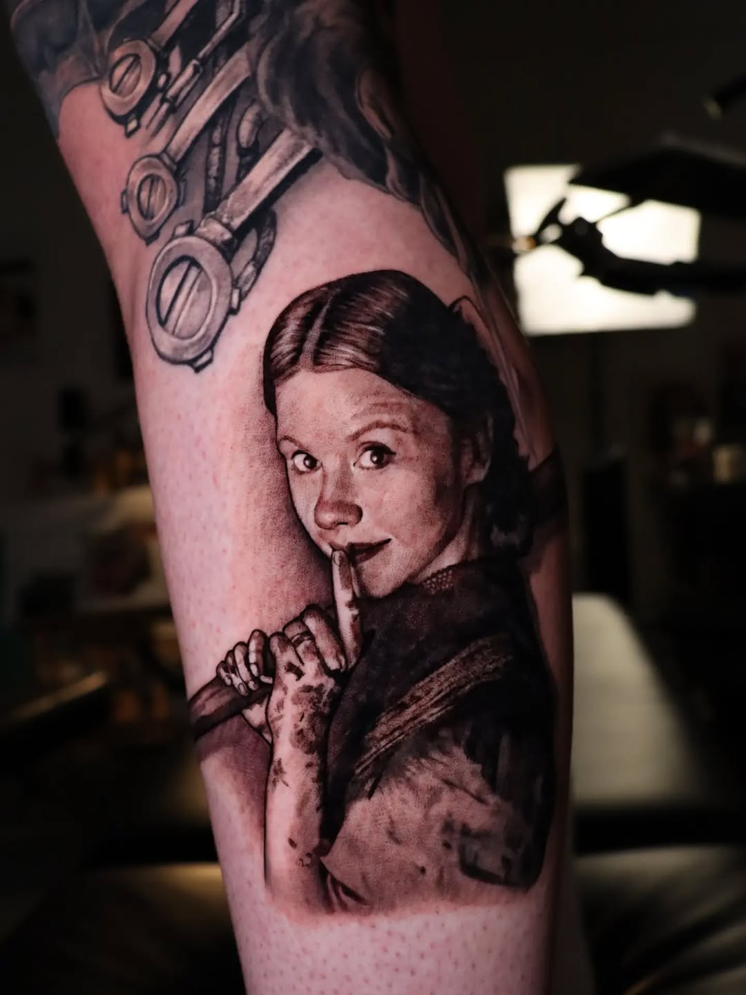 Portrait of a young girl realism tattoo on the forearm by Miami Florida Tattoo Artist