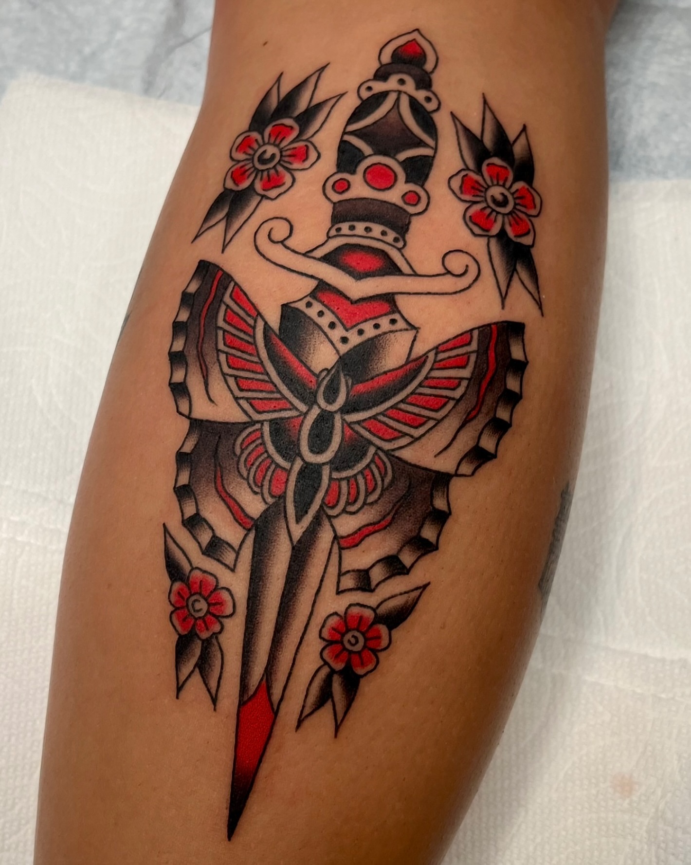 Elephant American traditional tattoo on the forearm by Tiffani Thompson, San Diego, California