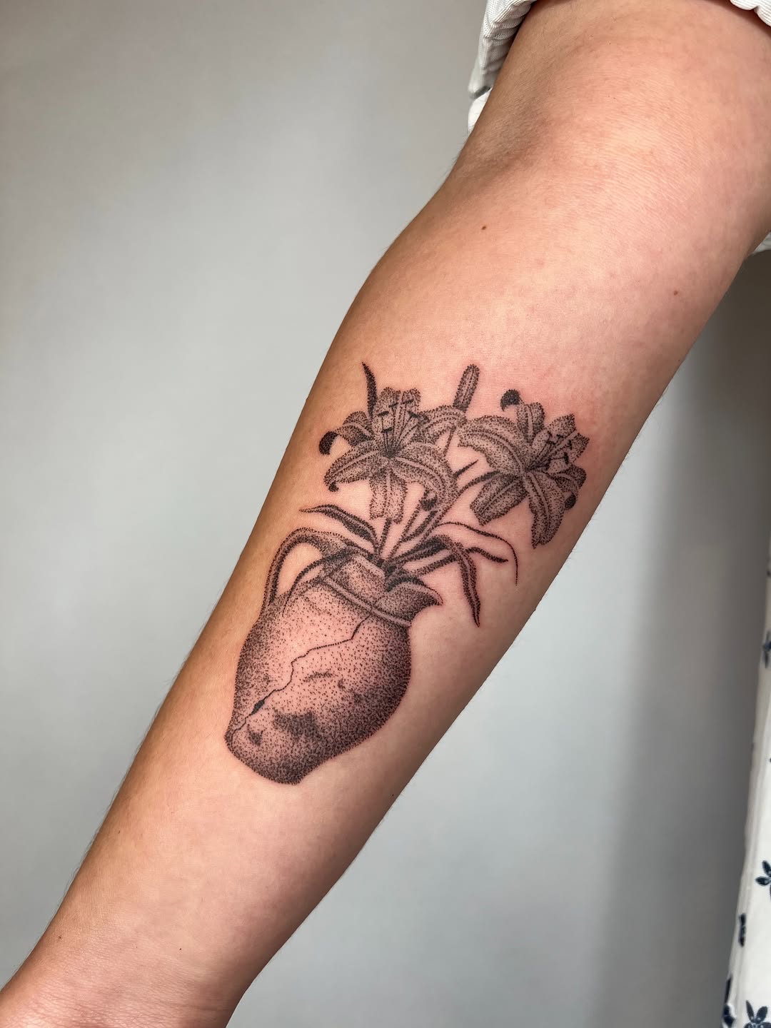 Tattoo by @thankyouforpoking — dotwork, black_and_grey