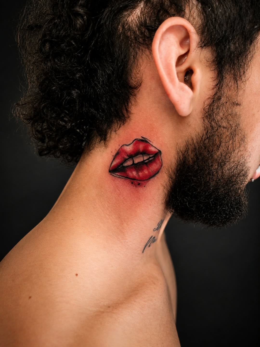 Lips surrealism tattoo on the neck by Kai_Tattoo