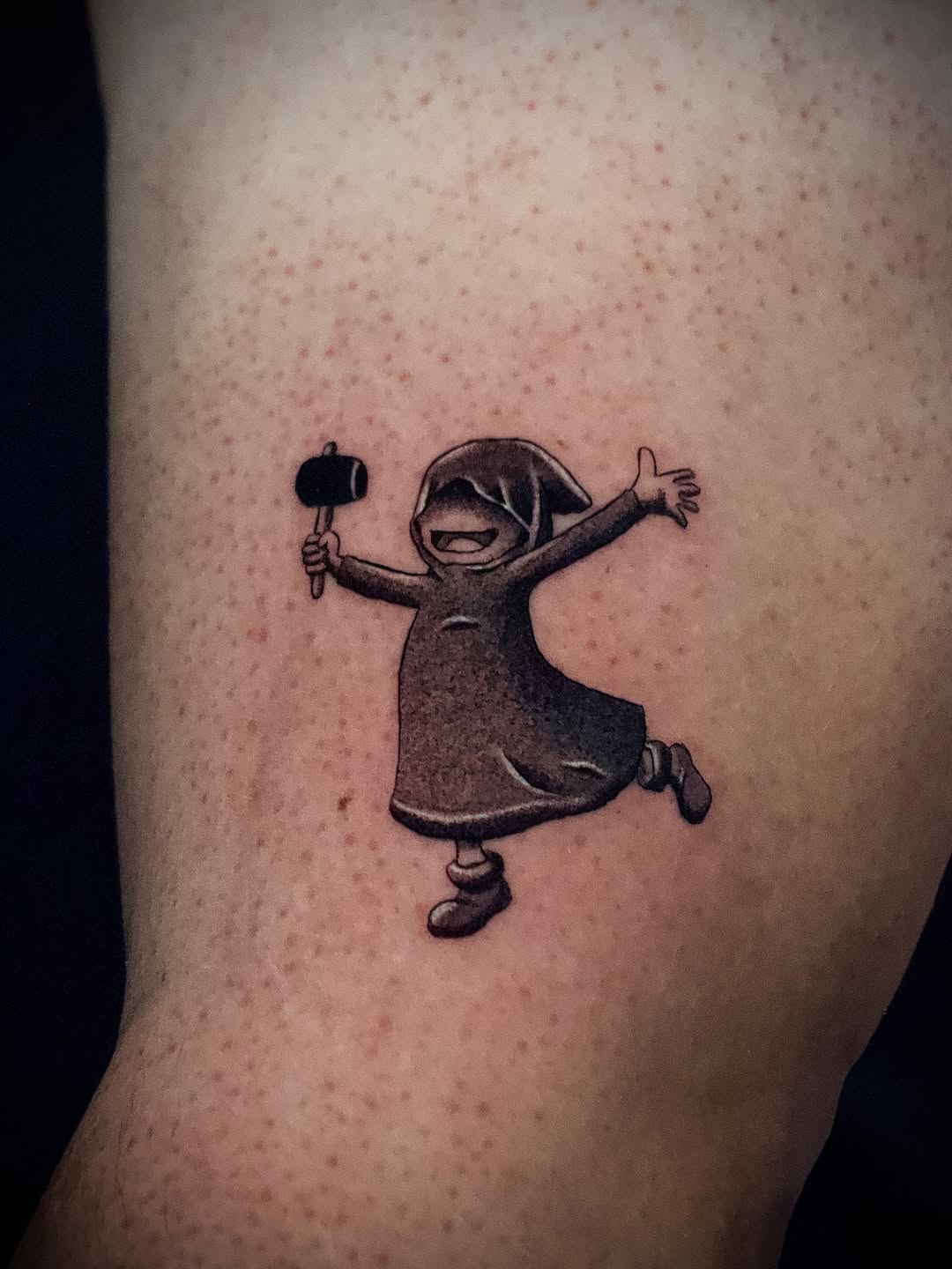 Character with hammer tattoo on the forearm by Kanya, Alhambra, California