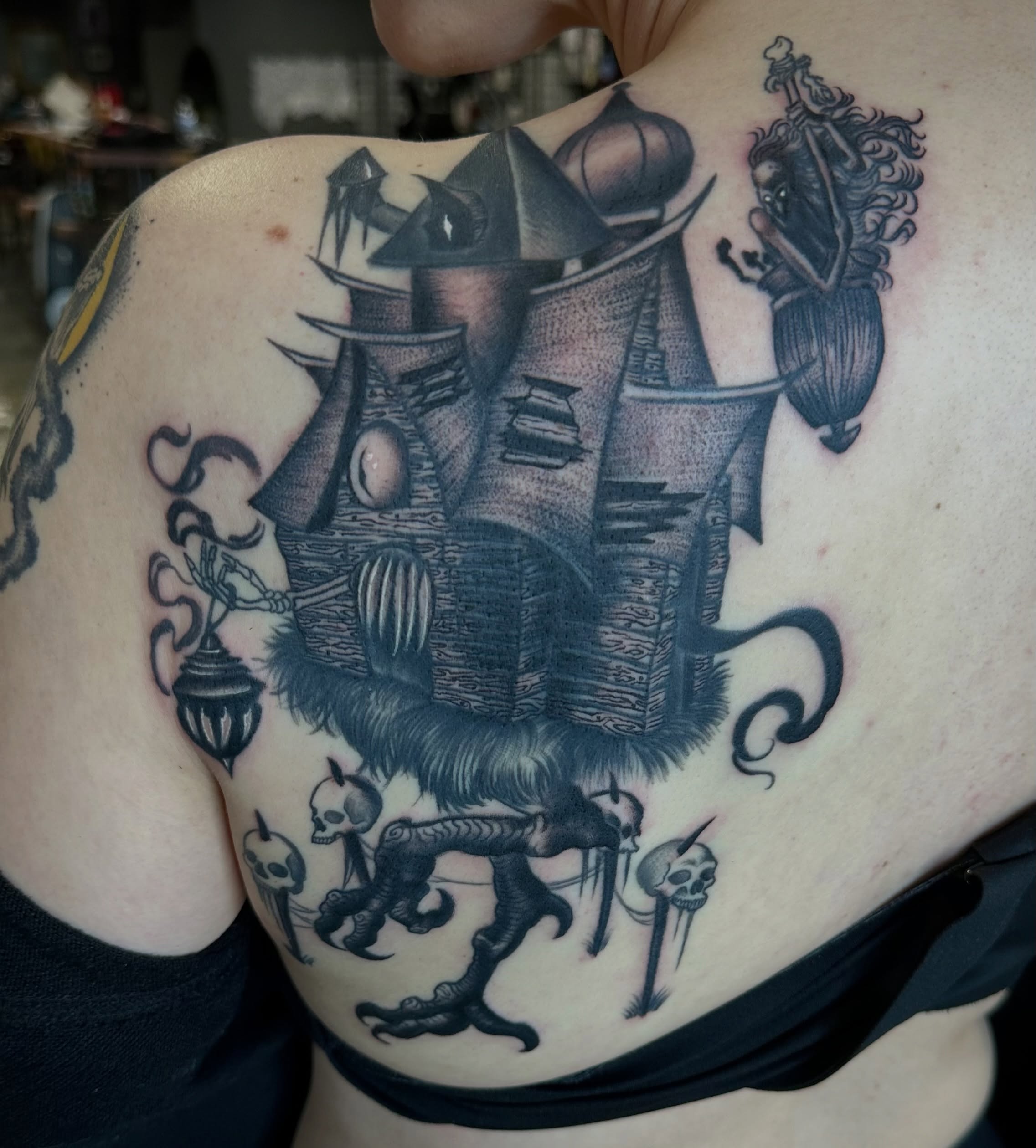 Tattoo by @amberbananafish — black_and_grey