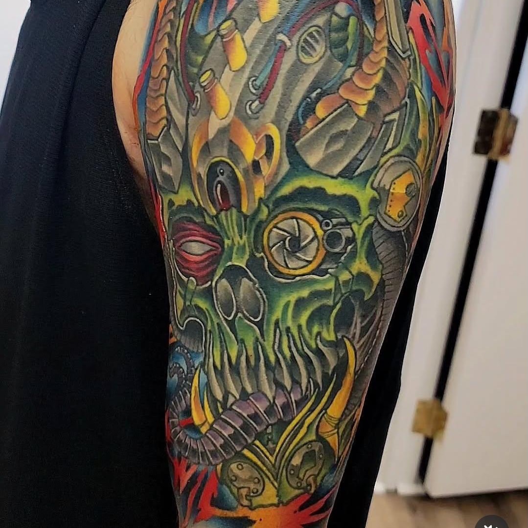 Tattoo by @splitdoeswork — geometric, trash_polka