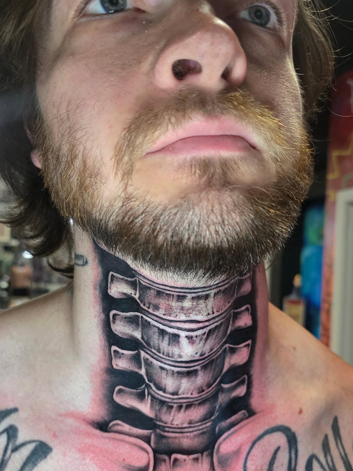Spine realism tattoo on the neck by Matriix.Ink Tattoos, Groton, Connecticut