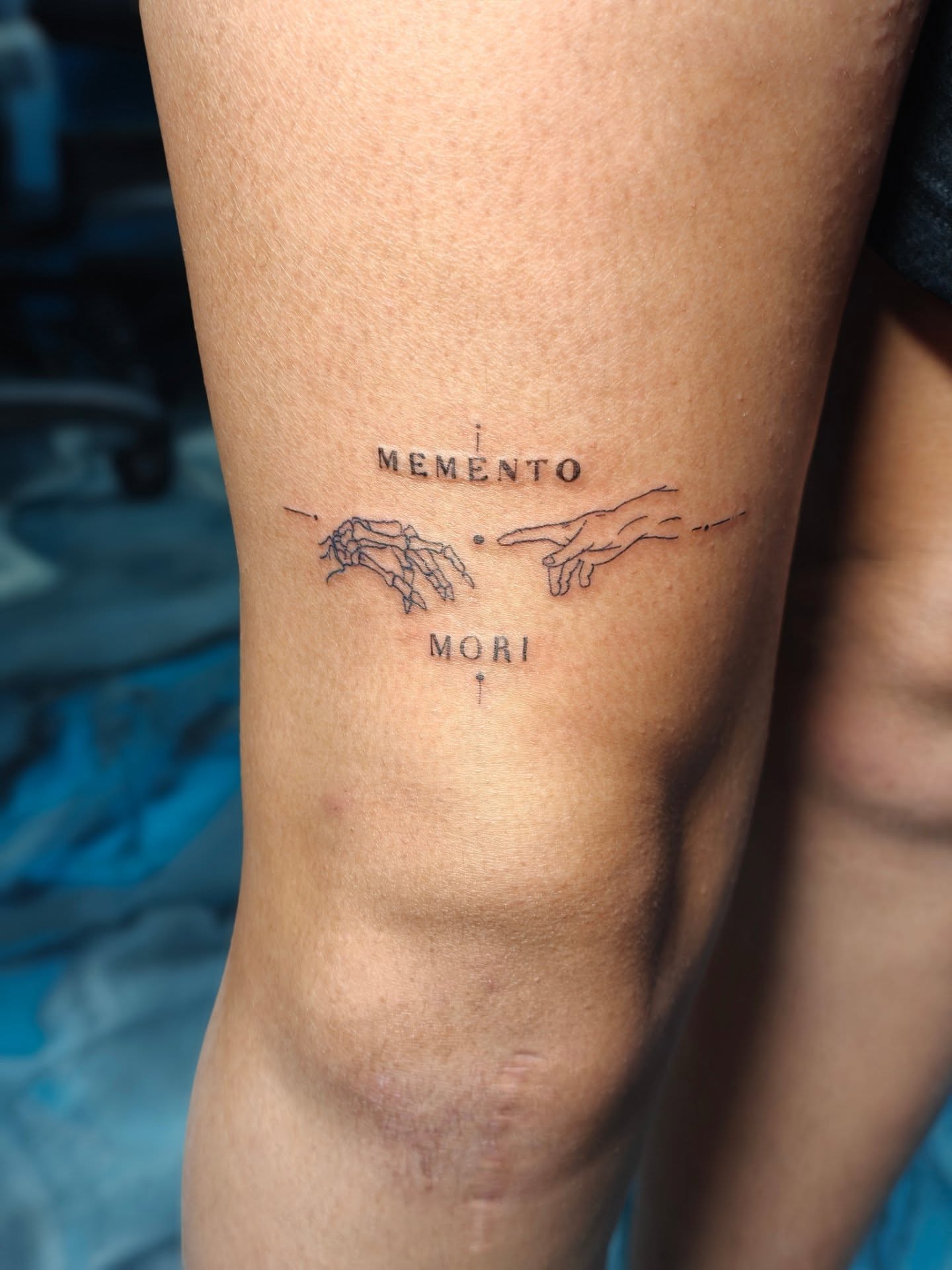 Memento mori fine line tattoo on the forearm by Dani Sandoval, Anaheim, California