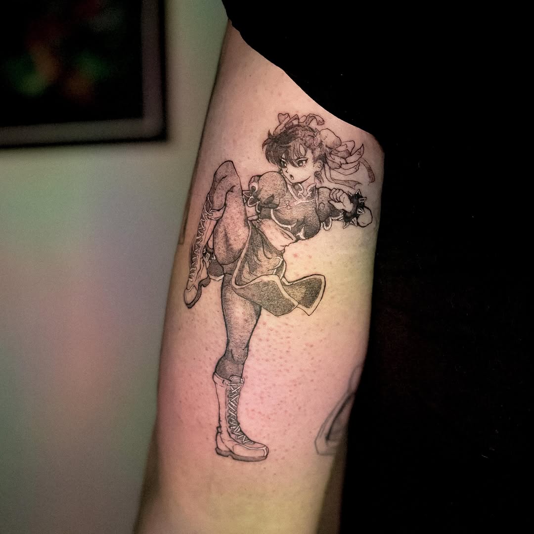 Tattoo by @jojotattooo — anime, black_and_grey