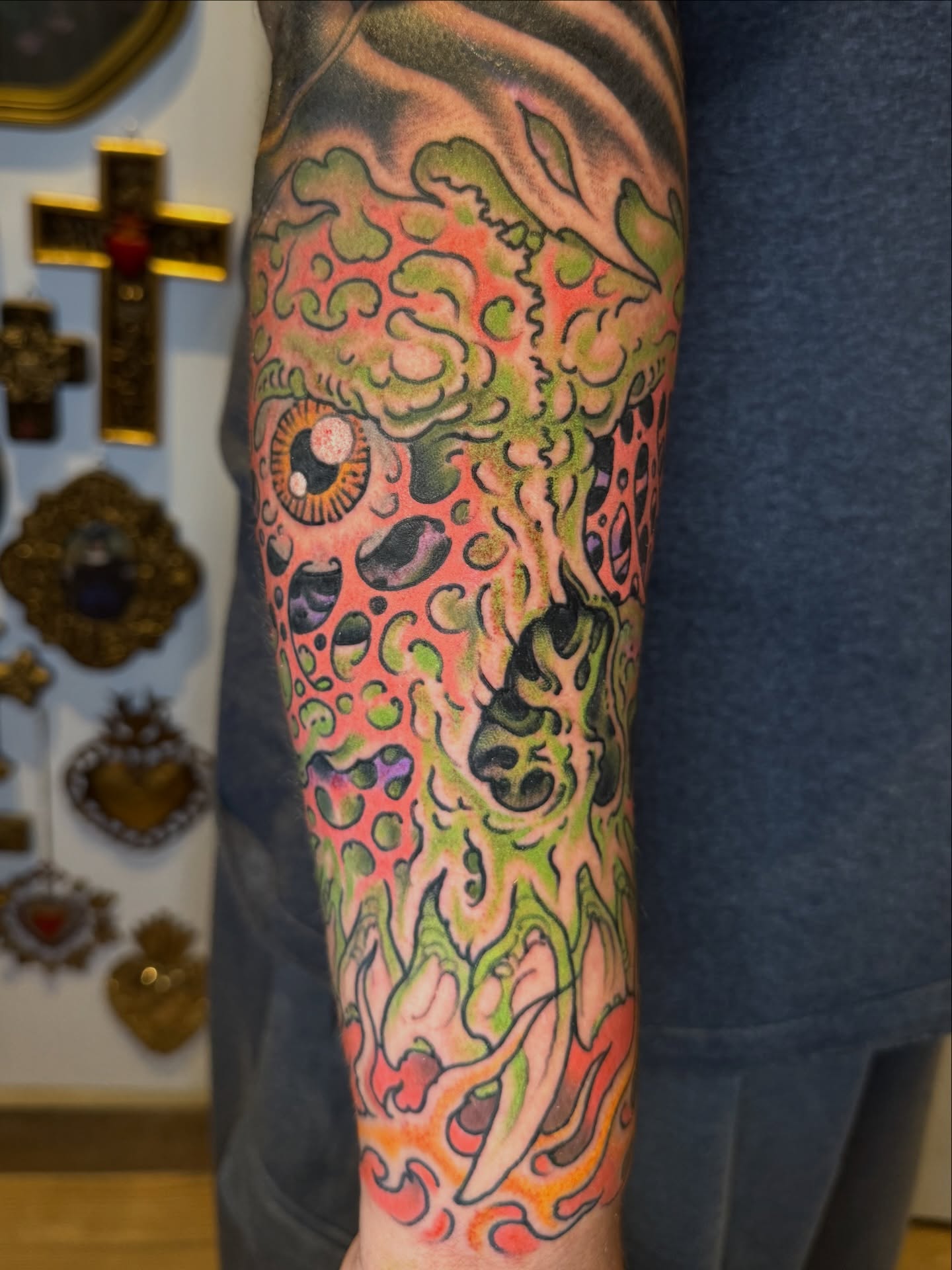 Abstract skull new school tattoo on the forearm by J Ranno, Richmond, Virginia