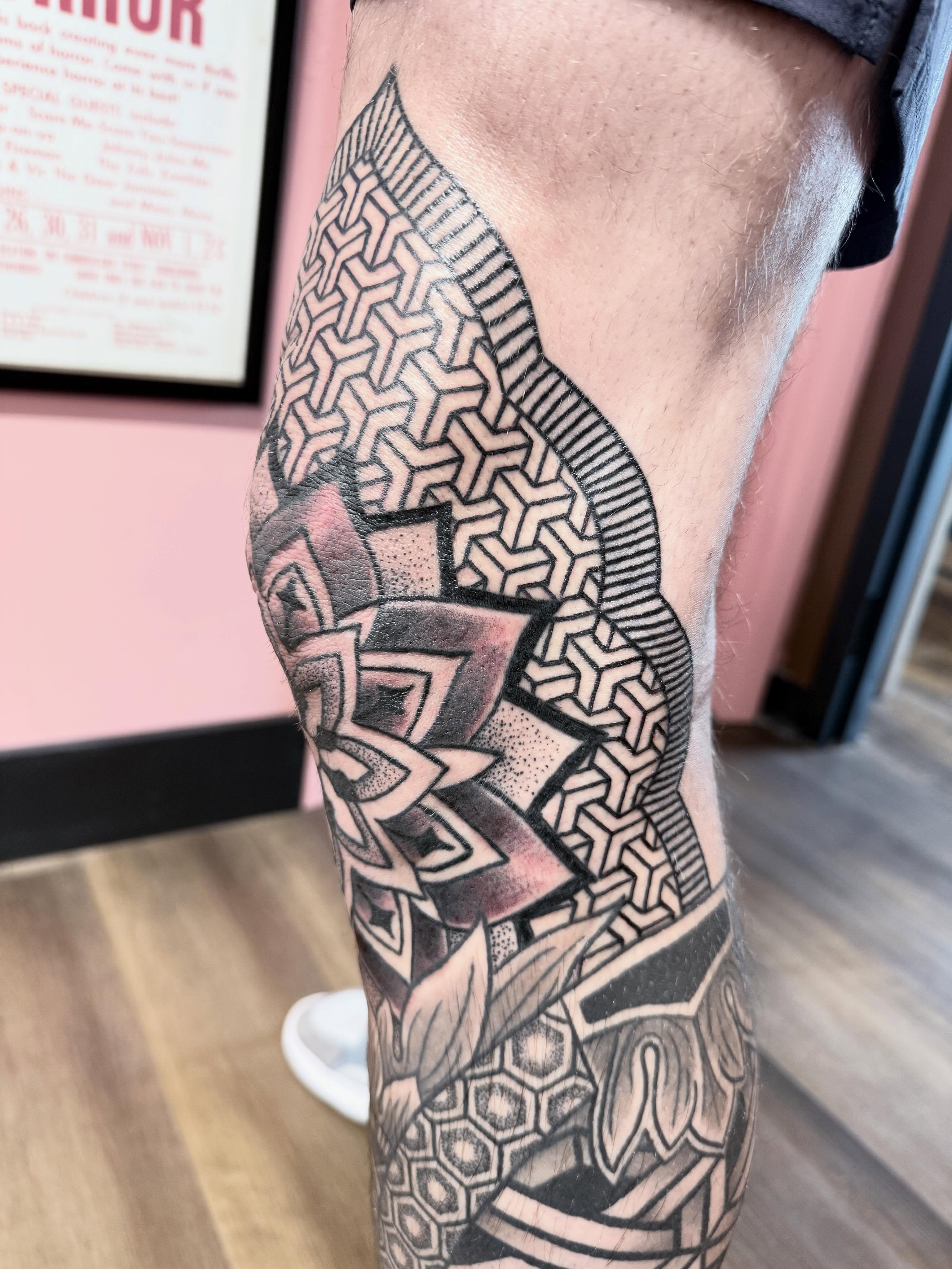 Geometric pattern geometric tattoo on the forearm by Timothy Kenee
