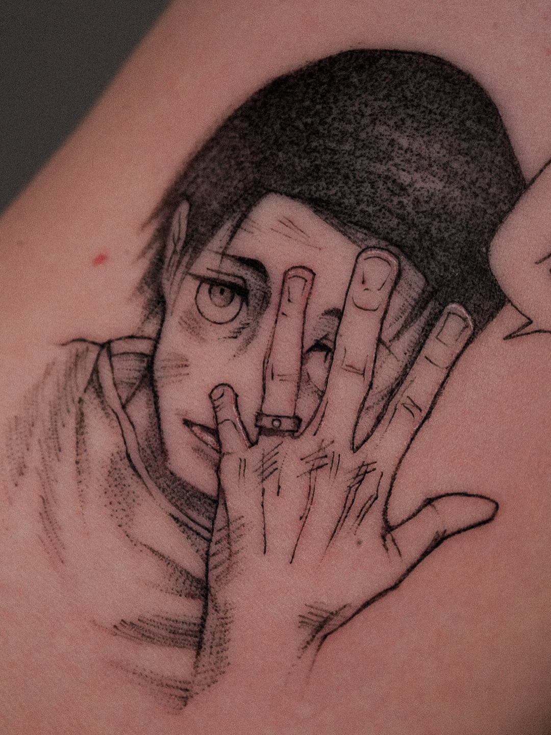 Woman covering face realism tattoo on the forearm by Joy Christiana