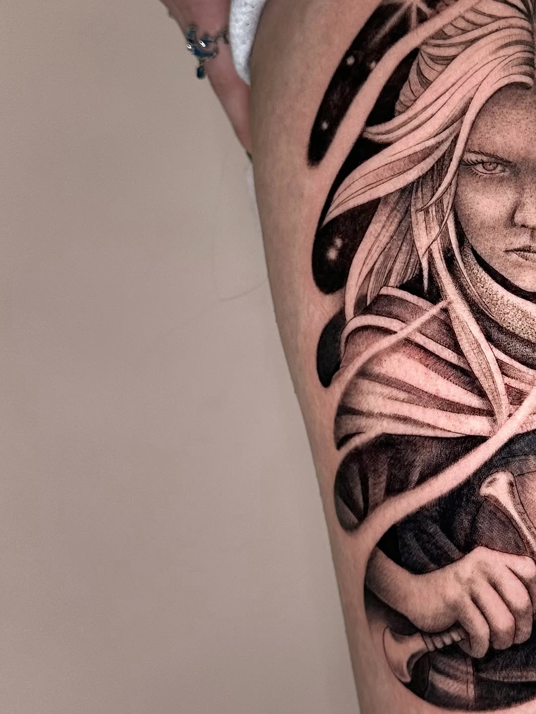 Woman with sword realism tattoo on the forearm by James Hix - Tattoo Artist, Fort Worth, Texas