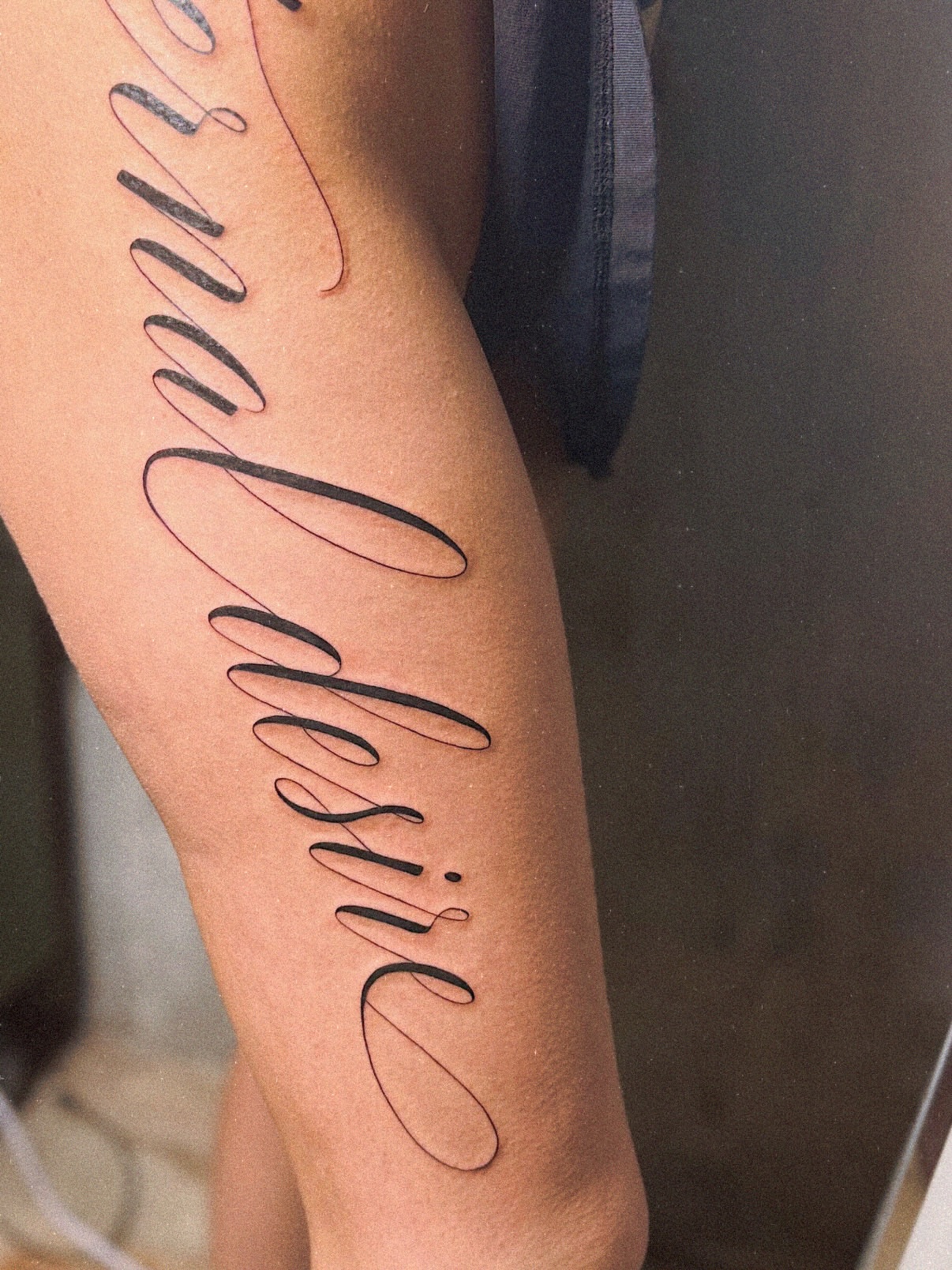 Script lettering lettering script tattoo on the upper arm by INK with Christian, Mineral Wells, Texas